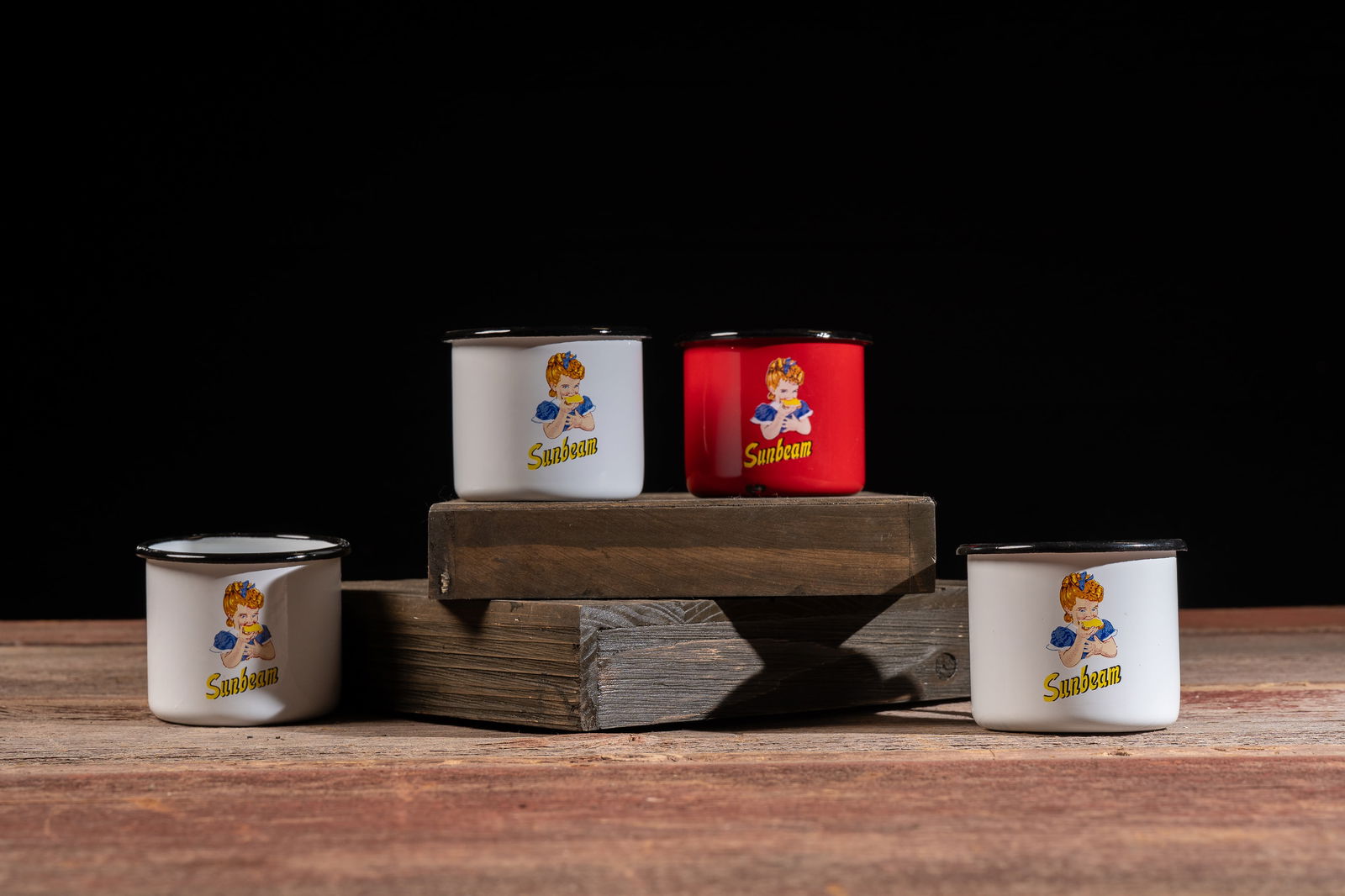 Contemporary Sunbeam Enamel Camp Mug Set: **NOTE: Any shipping quotes provided on this screen are provided by Live Auctioneers. For an in-house shipping quote on this lot, please reach out to us at rockauctiongallery@gmail.com.** 18928 