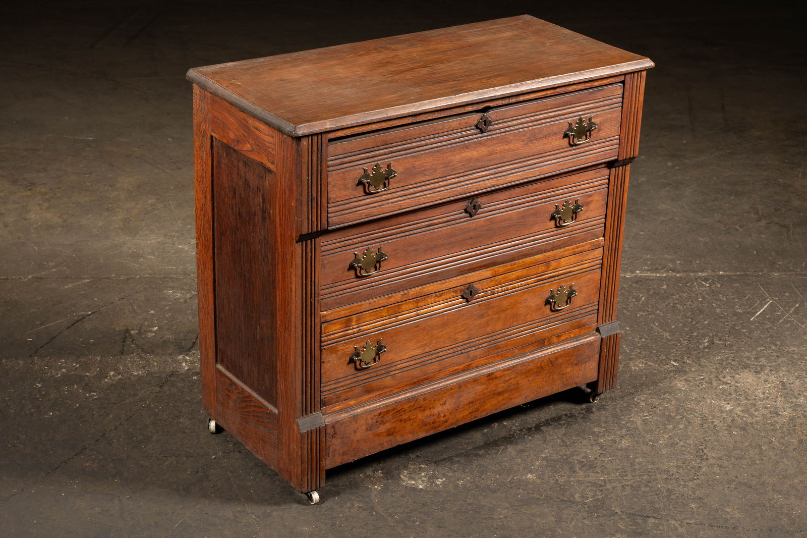 Antique Wooden Rolling Lowboy Dresser on Casters (1 of 11)