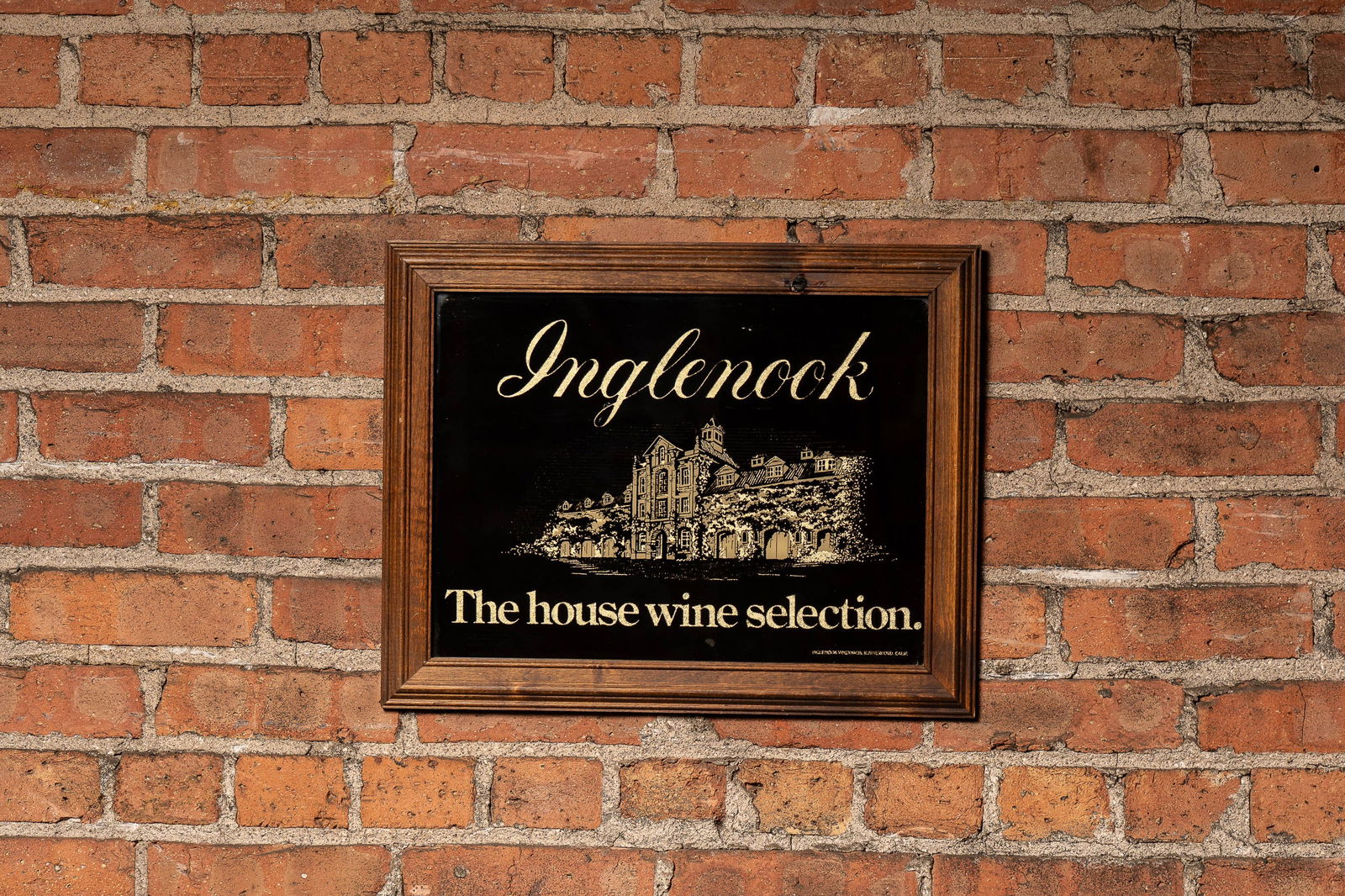 Inglenook Wine Mirrored Advertising Sign: **NOTE: Any shipping quotes provided on this screen are provided by Live Auctioneers. For an in-house shipping quote on this lot, please reach out to us at rockauctiongallery@gmail.com.** 