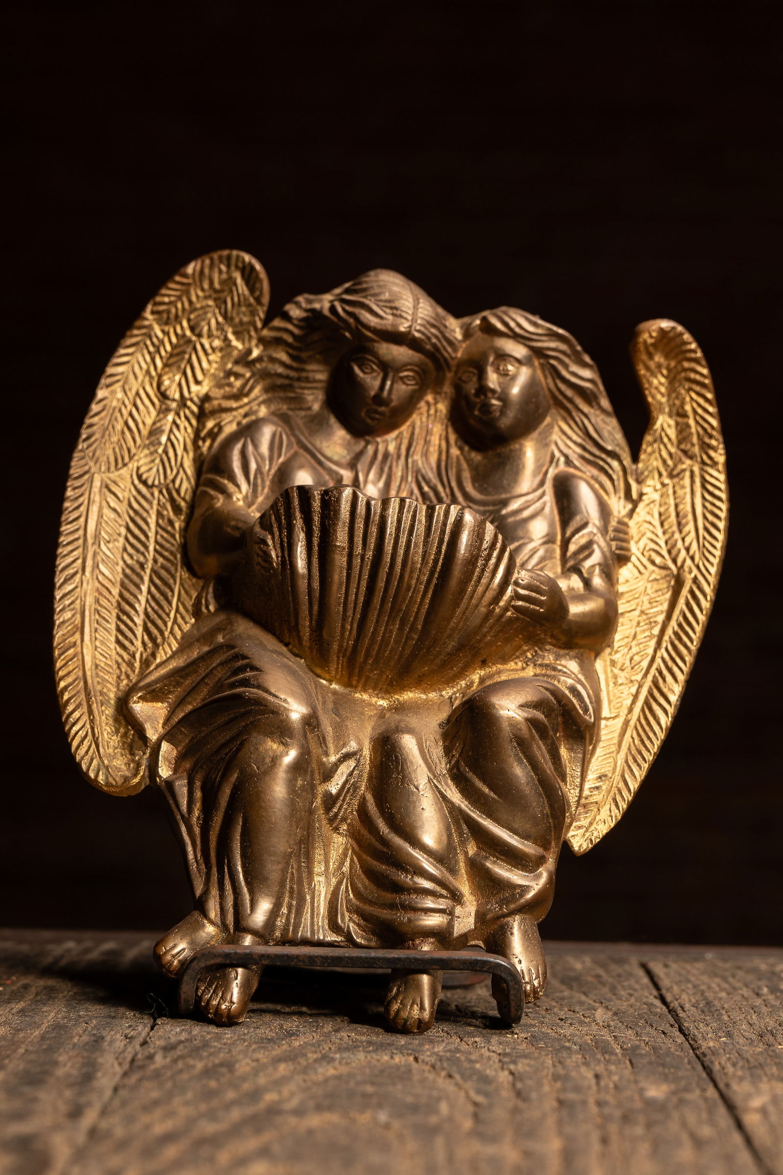 Vintage Gilt Figural Angel Holy Water Font: **NOTE: Any shipping quotes provided on this screen are provided by Live Auctioneers. For an in-house shipping quote on this lot, please reach out to us at rockauctiongallery@gmail.com.** 