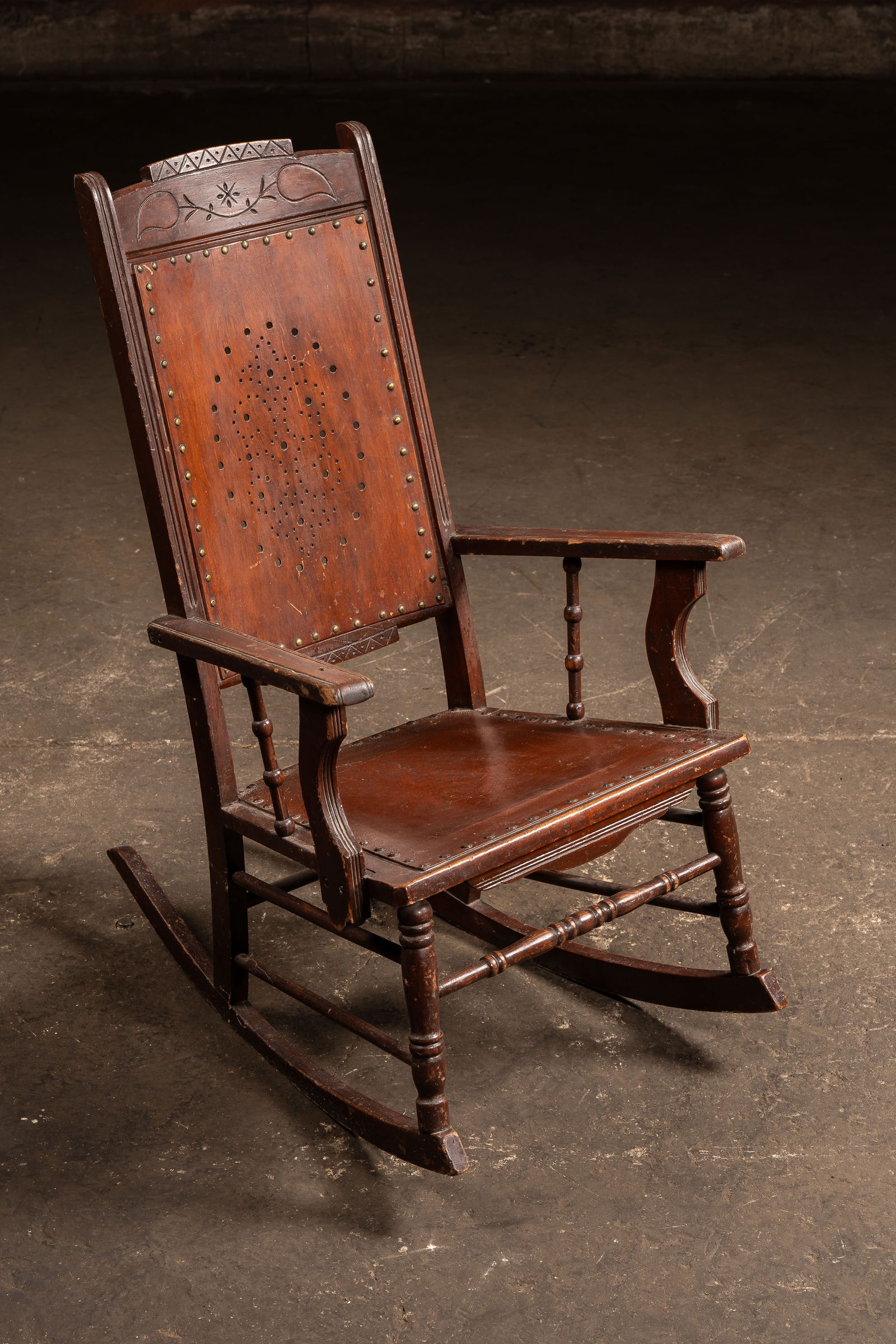 Vintage Nailhead Rocking chair With Leather Seat (1 of 9)