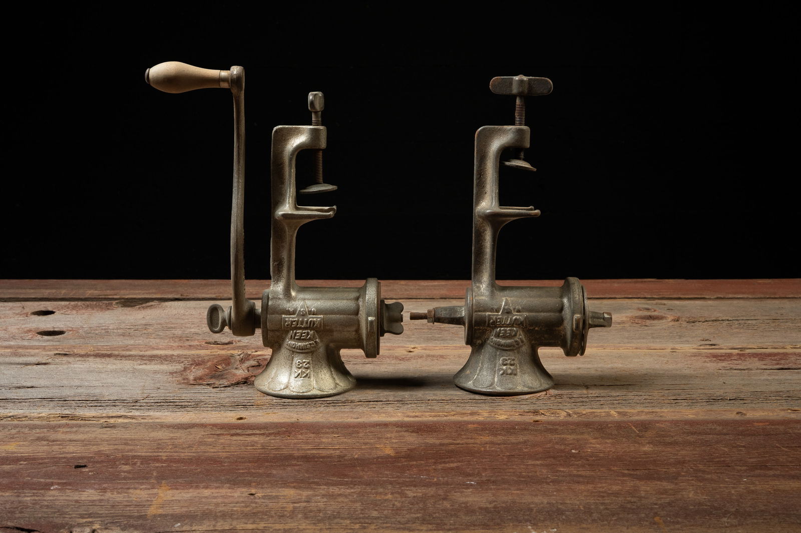 2 Enterprise Queen No. 23 Cast Iron Meat Grinders: **NOTE: Any shipping quotes provided on this screen are provided by Live Auctioneers. For an in-house shipping quote on this lot, please reach out to us at rockauctiongallery@gmail.com.** 