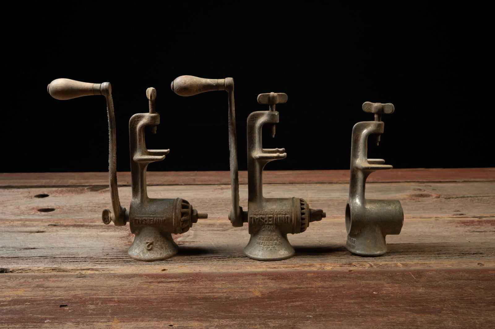 3 Enterprise Universal No. 2 Food Choppers: **NOTE: Any shipping quotes provided on this screen are provided by Live Auctioneers. For an in-house shipping quote on this lot, please reach out to us at rockauctiongallery@gmail.com.** 