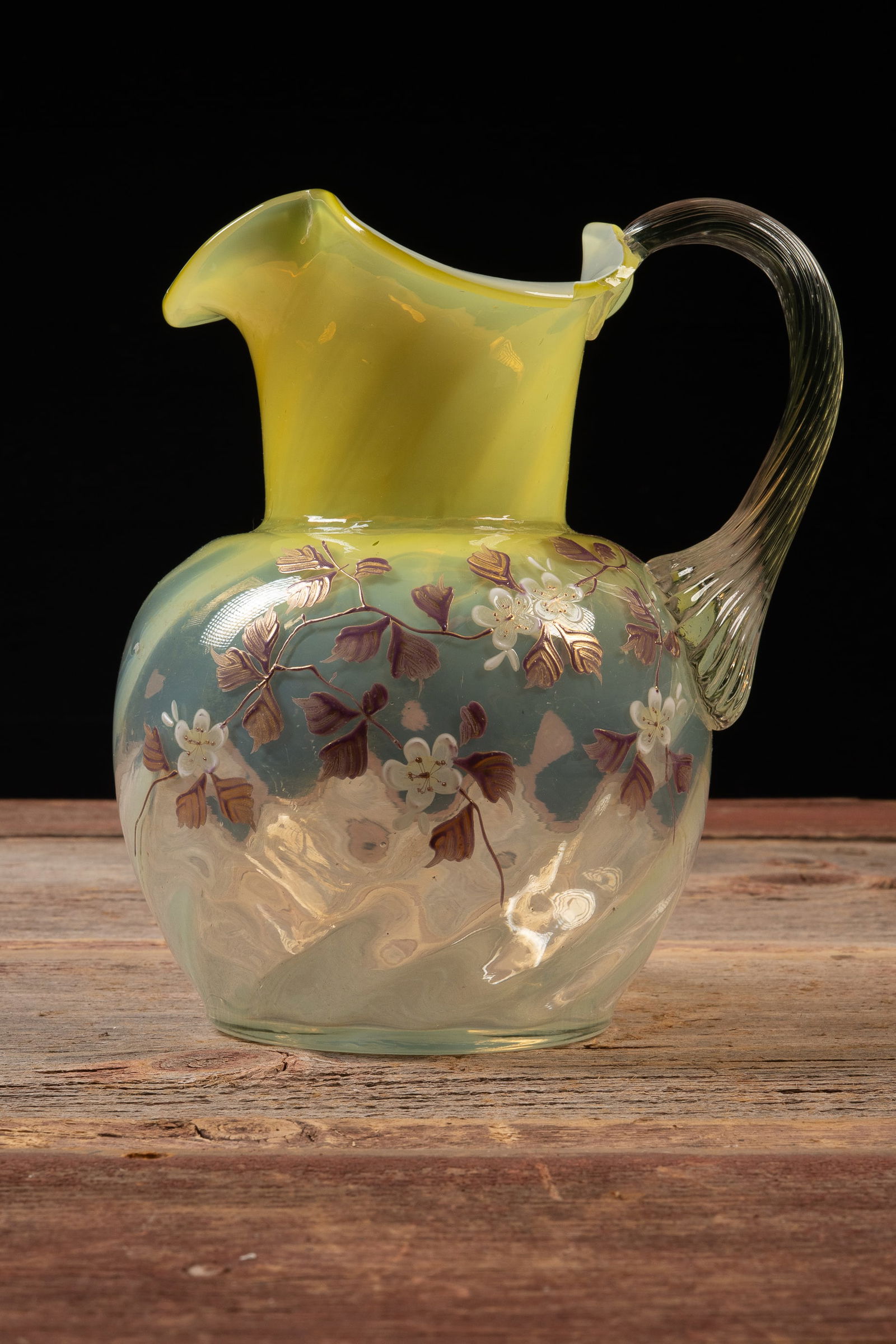 Hand Painted Floral Motif Satin Glass Pitcher (1 of 8)