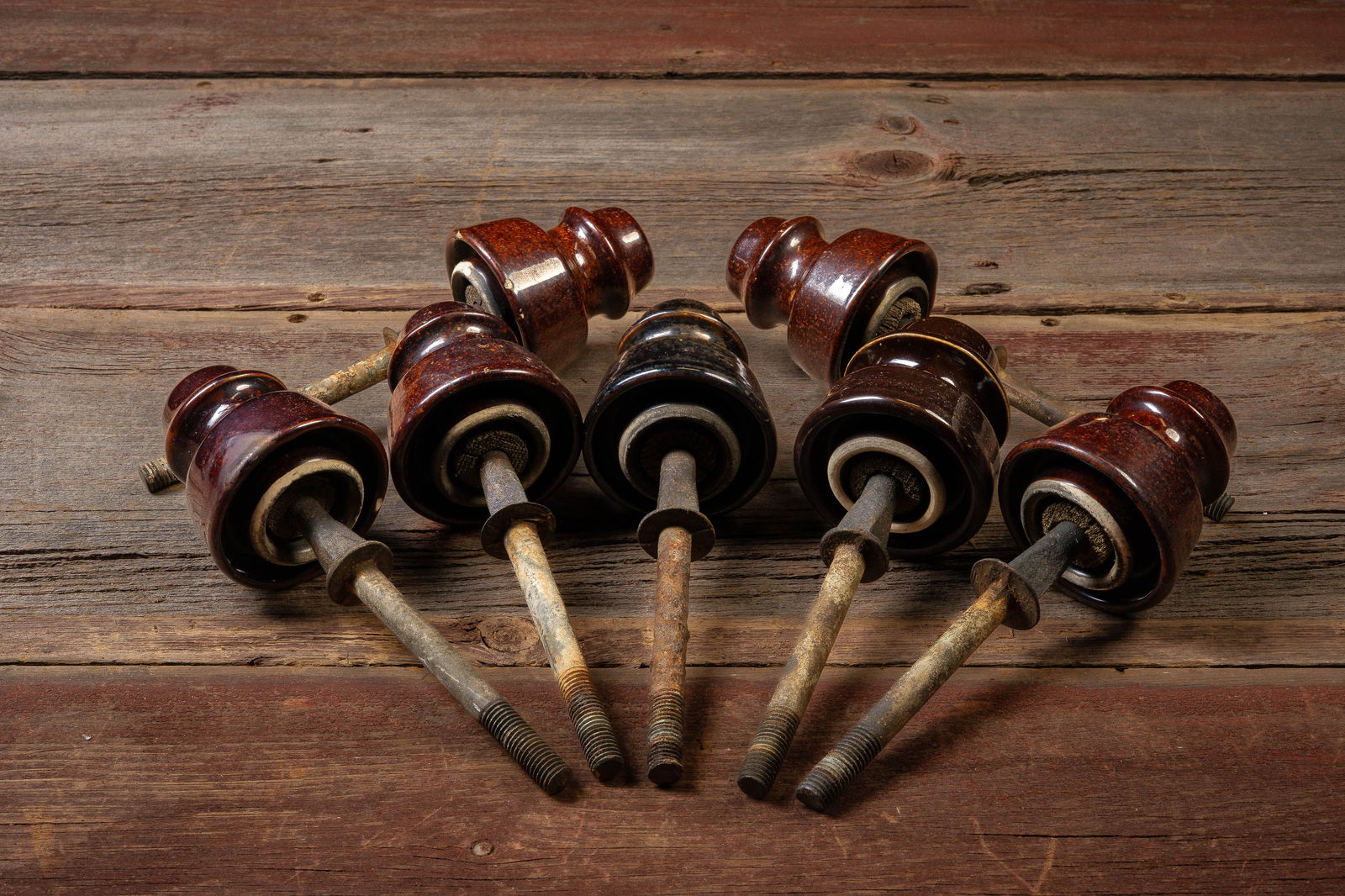 Antique Porcelain Insulator Set: **NOTE: Any shipping quotes provided on this screen are provided by Live Auctioneers. For an in-house shipping quote on this lot, please reach out to us at rockauctiongallery@gmail.com.** C-19183