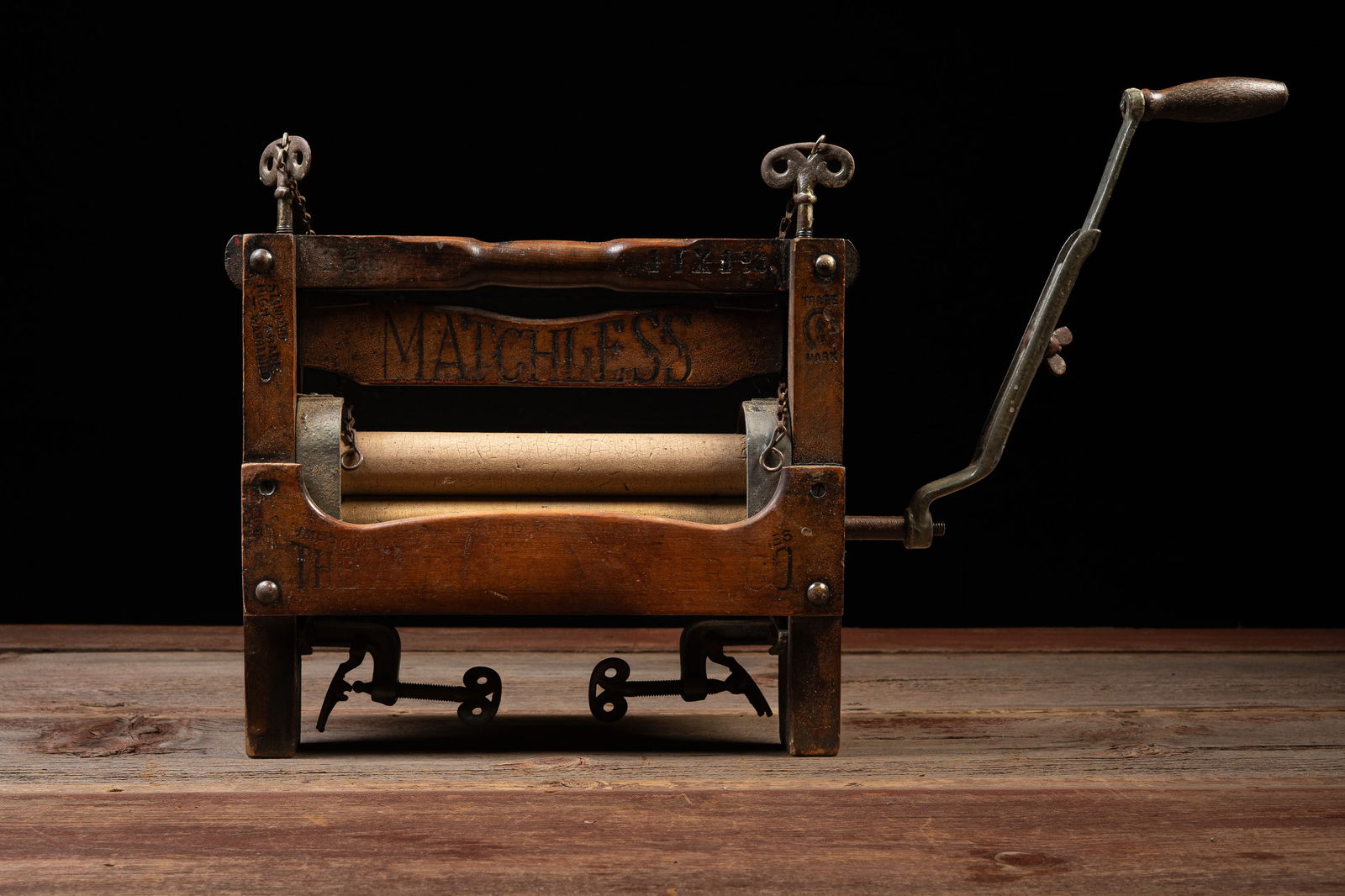 Horse Shoe Brand Wooden Clothes Wringer: **NOTE: Any shipping quotes provided on this screen are provided by Live Auctioneers. For an in-house shipping quote on this lot, please reach out to us at rockauctiongallery@gmail.com.** C-19224