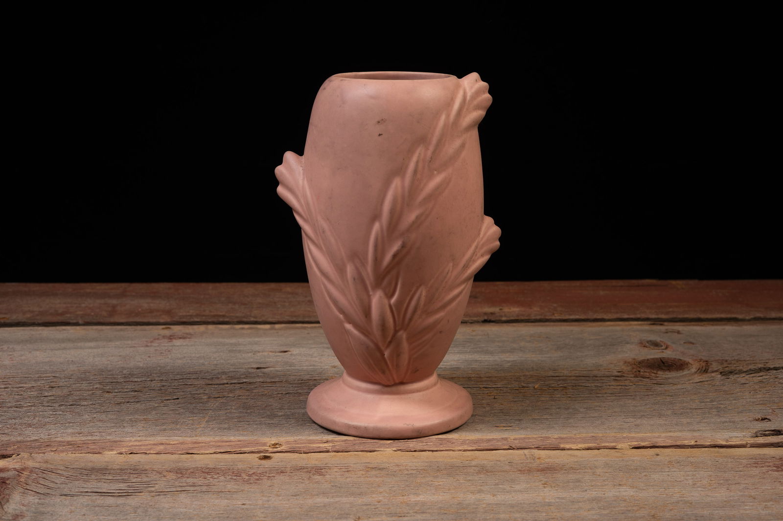 Art Deco Wheat Motif Vase in Pink: **NOTE: Any shipping quotes provided on this screen are provided by Live Auctioneers. For an in-house shipping quote on this lot, please reach out to us at rockauctiongallery@gmail.com.** 