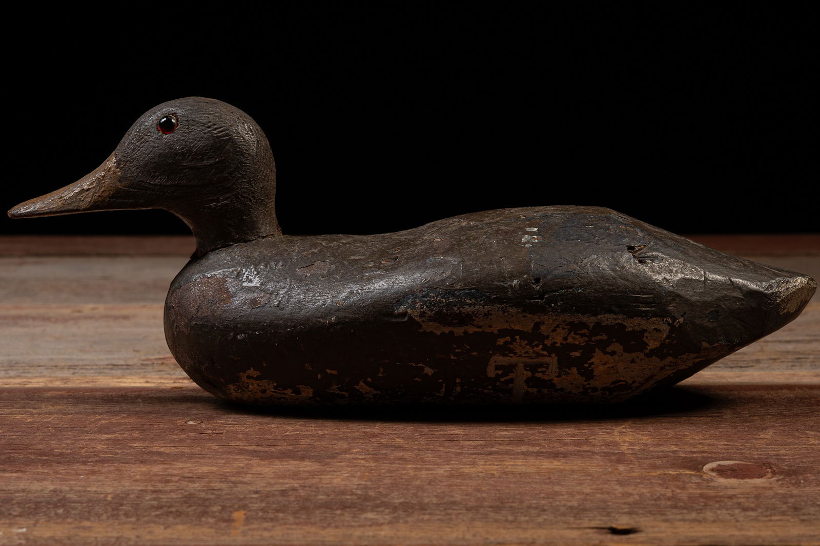 Hand-Carved Wooden Duck Decoy â€“ â€?JTâ€? Initialed: **NOTE: Any shipping quotes provided on this screen are provided by Live Auctioneers. For an in-house shipping quote on this lot, please reach out to us at rockauctiongallery@gmail.com.** 