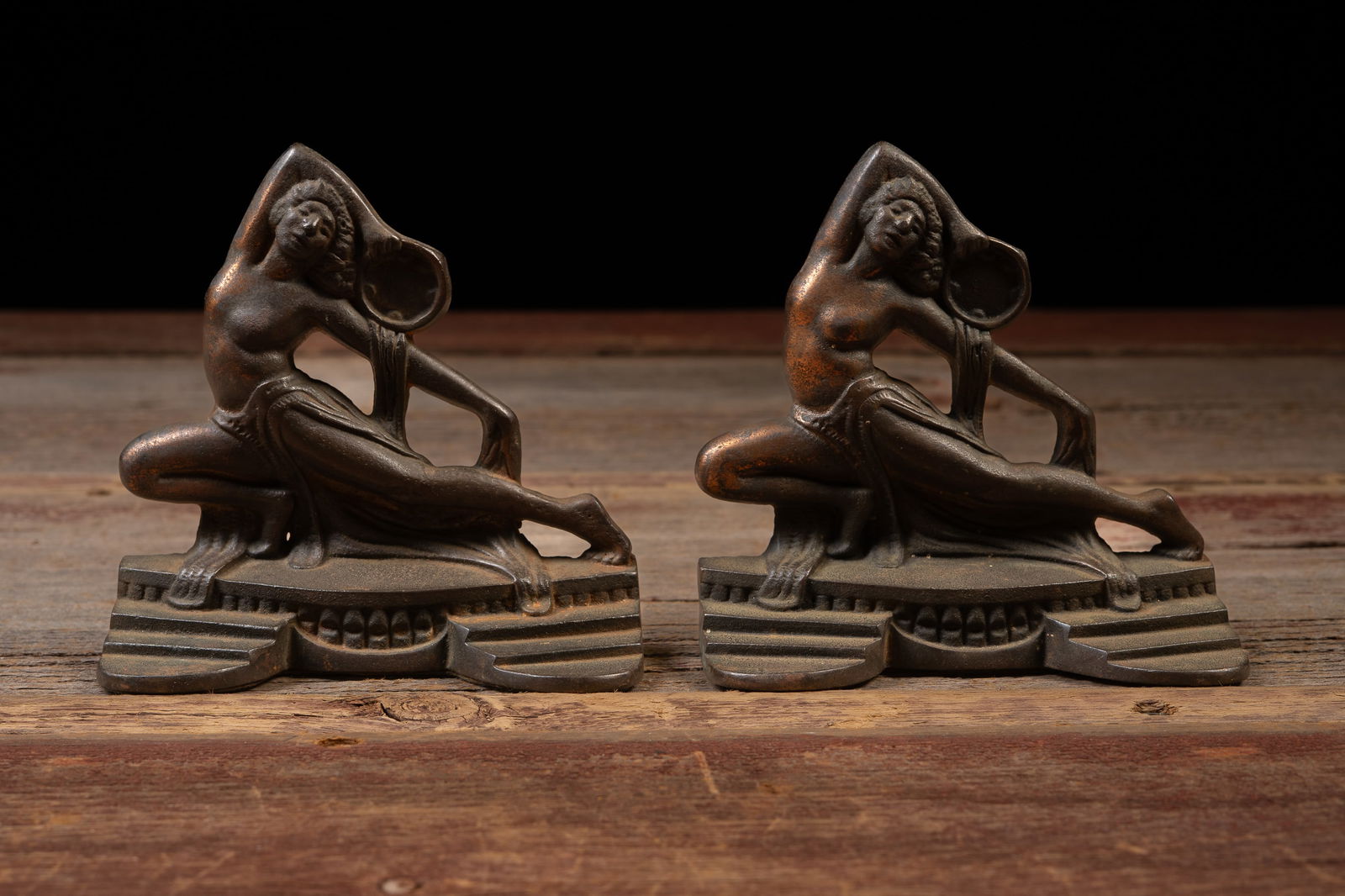 Art Deco Bronze Figural Bookends: **NOTE: Any shipping quotes provided on this screen are provided by Live Auctioneers. For an in-house shipping quote on this lot, please reach out to us at rockauctiongallery@gmail.com.** 