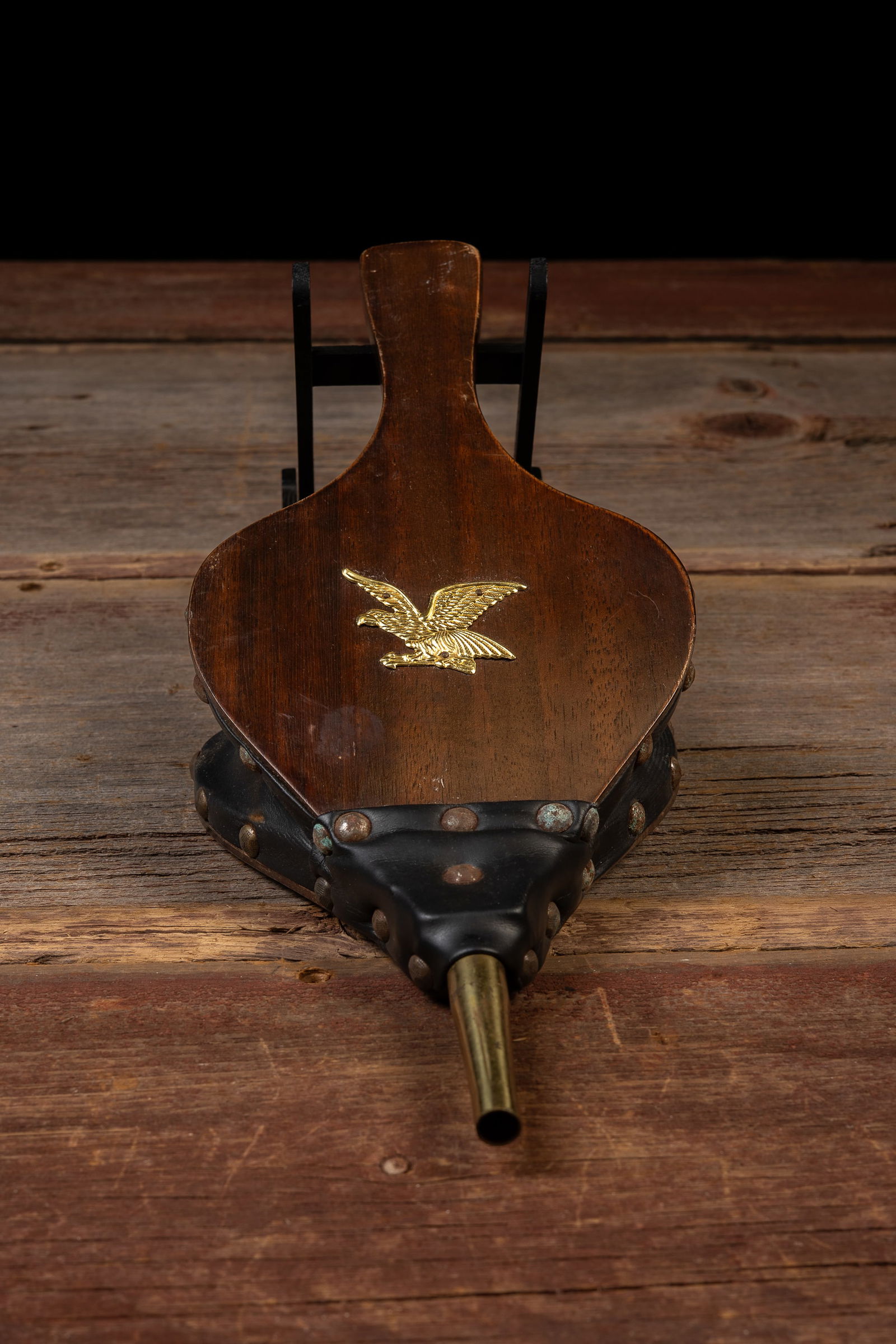 Wood & Leather Fireplace Bellows: **NOTE: Any shipping quotes provided on this screen are provided by Live Auctioneers. For an in-house shipping quote on this lot, please reach out to us at rockauctiongallery@gmail.com.** 