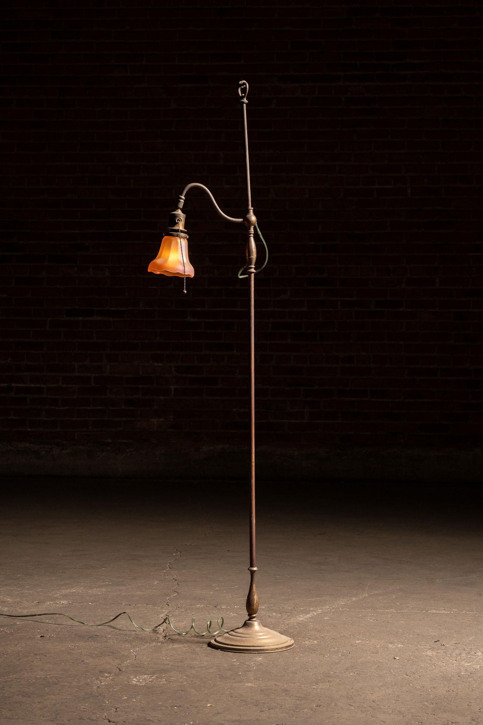 Adjustable Height Bridge Arm Lamp w Carnival Shade: **NOTE: Any shipping quotes provided on this screen are provided by Live Auctioneers. For an in-house shipping quote on this lot, please reach out to us at rockauctiongallery@gmail.com.** 