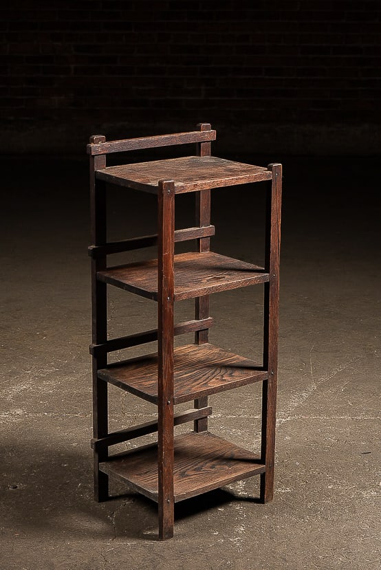 Mission-Style Open Bookcase: **NOTE: Any shipping quotes provided on this screen are provided by Live Auctioneers. For an in-house shipping quote on this lot, please reach out to us at rockauctiongallery@gmail.com.** C-19267