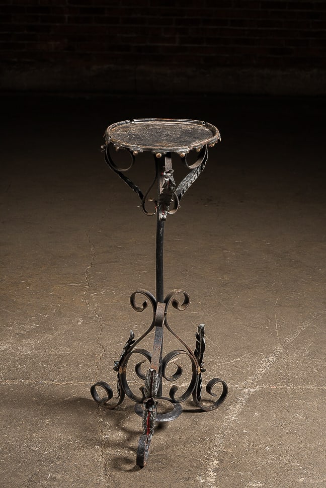 Wrought Iron Pedestal Plant Stand: **NOTE: Any shipping quotes provided on this screen are provided by Live Auctioneers. For an in-house shipping quote on this lot, please reach out to us at rockauctiongallery@gmail.com.** C-19268