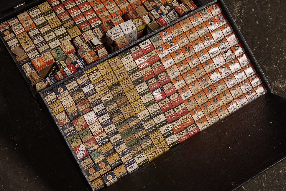 Mid 20th C. Sylvania Replacement Parts Tube Caddy: **NOTE: Any shipping quotes provided on this screen are provided by Live Auctioneers. For an in-house shipping quote on this lot, please reach out to us at rockauctiongallery@gmail.com.** 