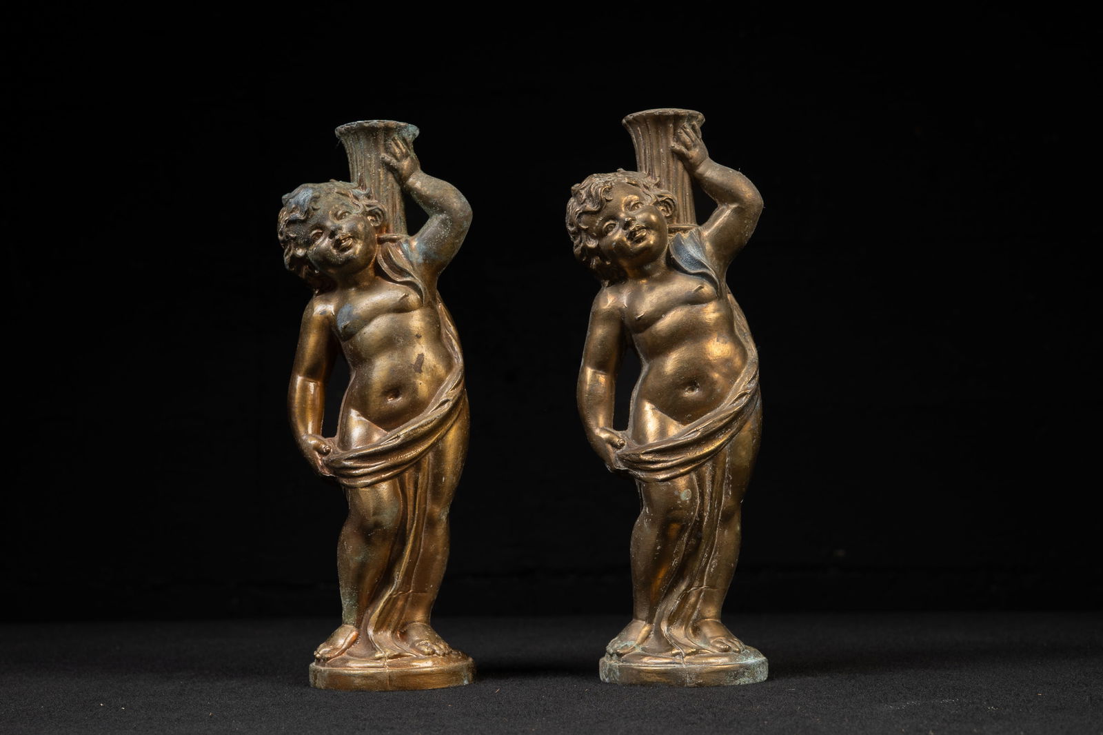 Pair of Antique Cast Brass Cherub Candle Holders (1 of 8)