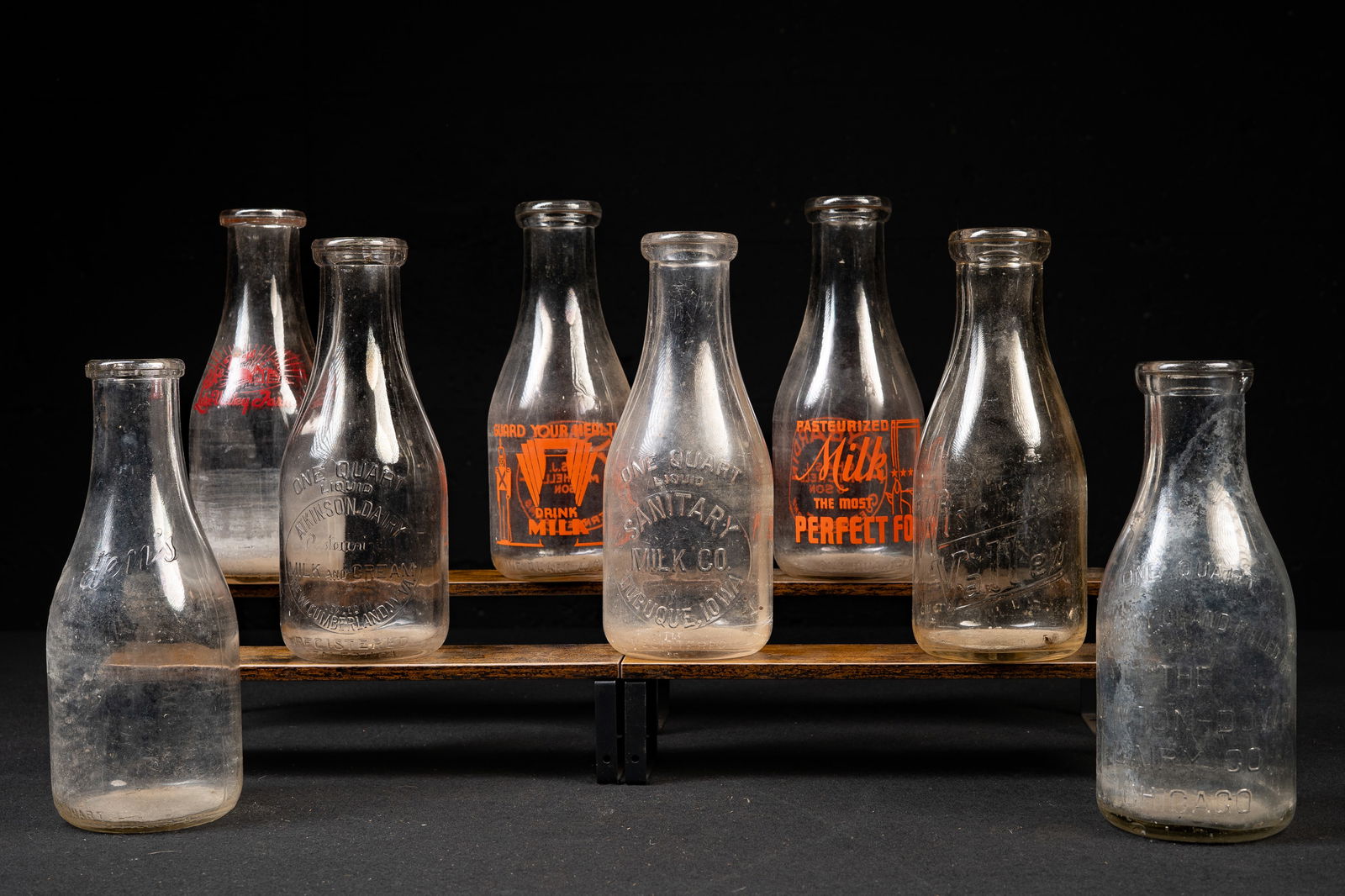 Vintage 1-Quart Milk Bottles with Metal Carrier (1 of 13)