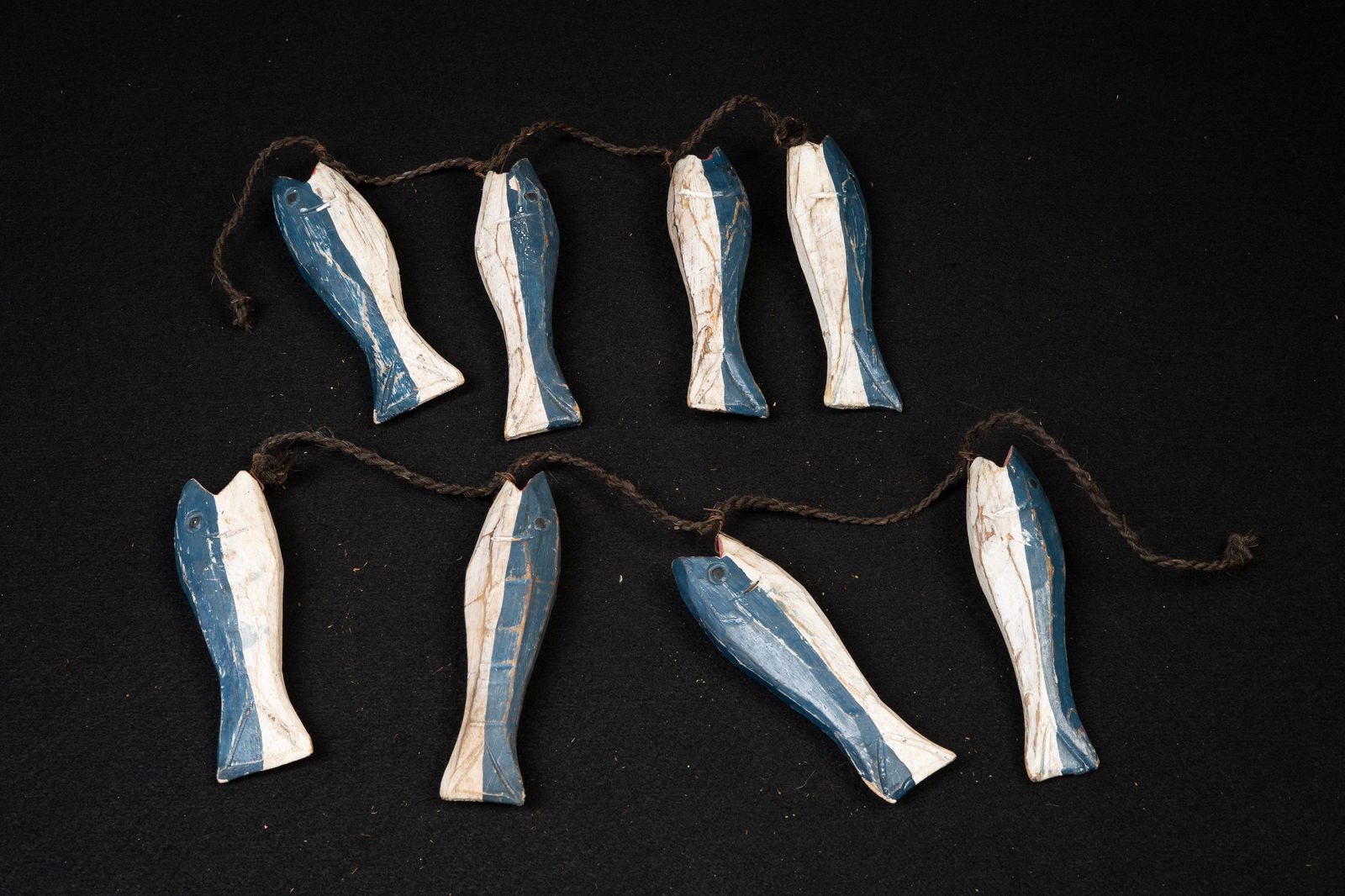 Hand-Carved Nautical Wooden Fish Garland: **NOTE: Any shipping quotes provided on this screen are provided by Live Auctioneers. For an in-house shipping quote on this lot, please reach out to us at rockauctiongallery@gmail.com.** 