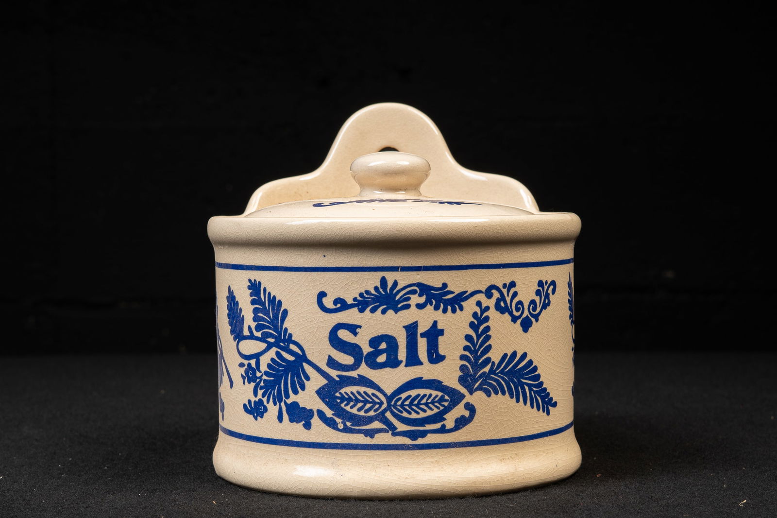 Vintage Wall-Mounted Ceramic Salt Box: **NOTE: Any shipping quotes provided on this screen are provided by Live Auctioneers. For an in-house shipping quote on this lot, please reach out to us at rockauctiongallery@gmail.com.** 