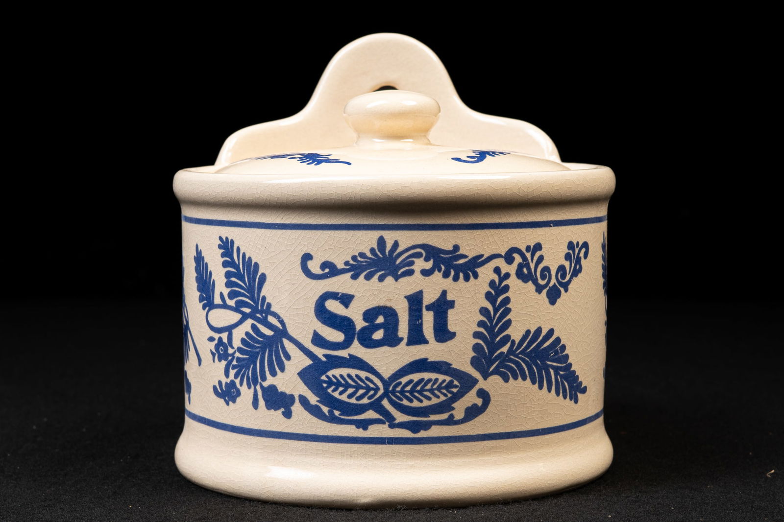 Vintage Wall-Mounted Ceramic Salt Box: **NOTE: Any shipping quotes provided on this screen are provided by Live Auctioneers. For an in-house shipping quote on this lot, please reach out to us at rockauctiongallery@gmail.com.** 