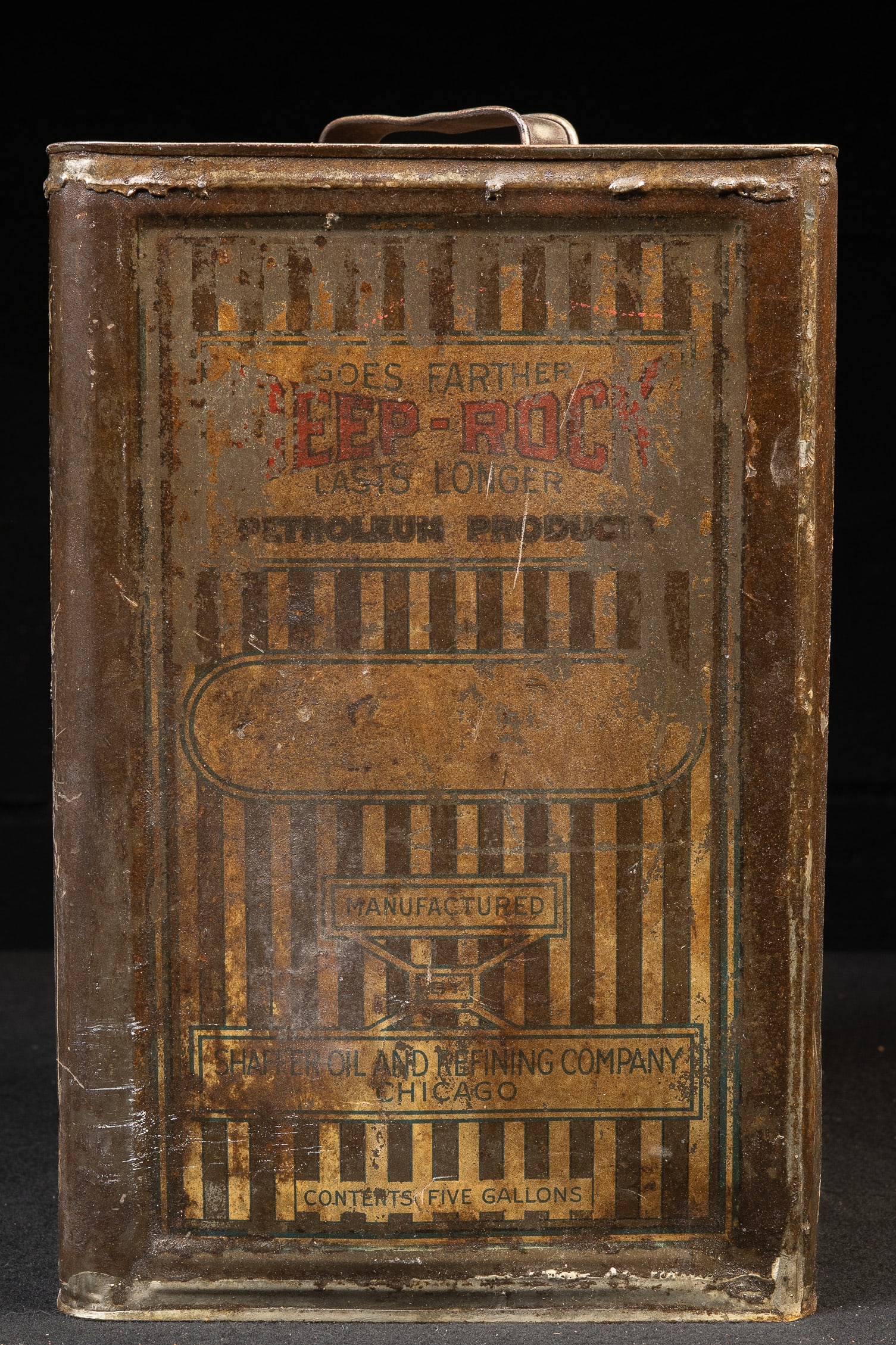 Antique Deep Rock Petroleum Products 5-Gal. Can: **NOTE: Any shipping quotes provided on this screen are provided by Live Auctioneers. For an in-house shipping quote on this lot, please reach out to us at rockauctiongallery@gmail.com.** C-19352