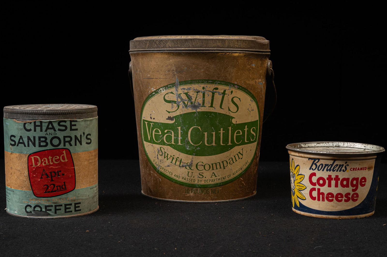 Trio of Vintage Kitchen Tins and Cans: **NOTE: Any shipping quotes provided on this screen are provided by Live Auctioneers. For an in-house shipping quote on this lot, please reach out to us at rockauctiongallery@gmail.com.** 