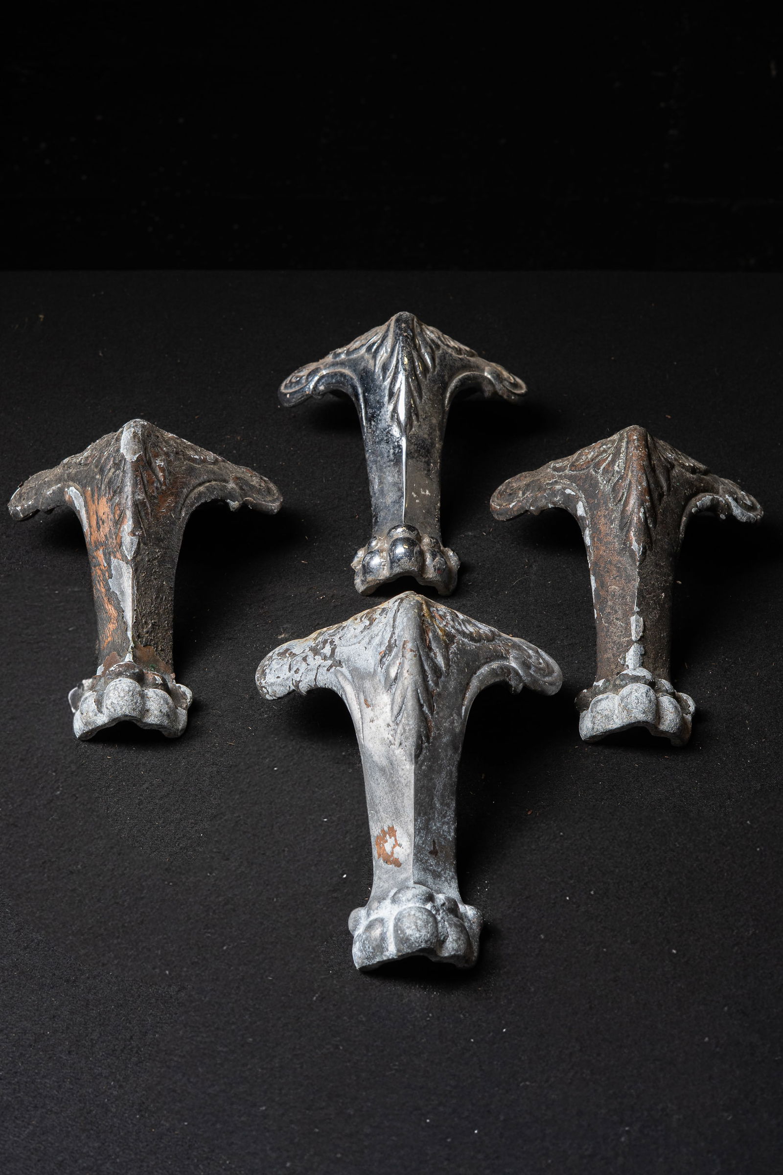 Quartet of Cast Iron Clawfoot Furniture Legs: **NOTE: Any shipping quotes provided on this screen are provided by Live Auctioneers. For an in-house shipping quote on this lot, please reach out to us at rockauctiongallery@gmail.com.** C-19437