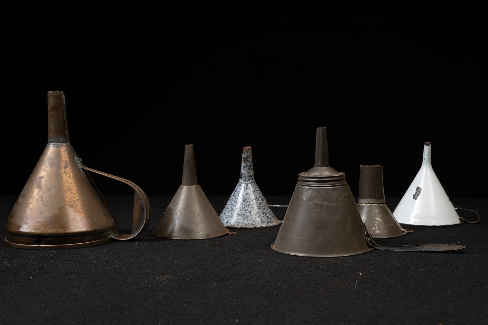 Vintage Garage Oil Funnels: **NOTE: Any shipping quotes provided on this screen are provided by Live Auctioneers. For an in-house shipping quote on this lot, please reach out to us at rockauctiongallery@gmail.com.** 