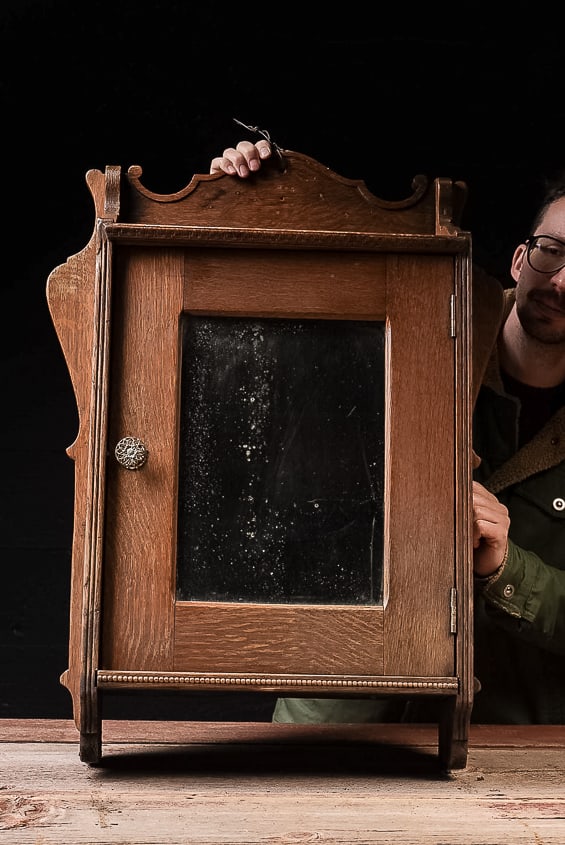 Wood Barber Shop Sterilizer Cabinet: **NOTE: Any shipping quotes provided on this screen are provided by Live Auctioneers. For an in-house shipping quote on this lot, please reach out to us at rockauctiongallery@gmail.com.** C-19440
