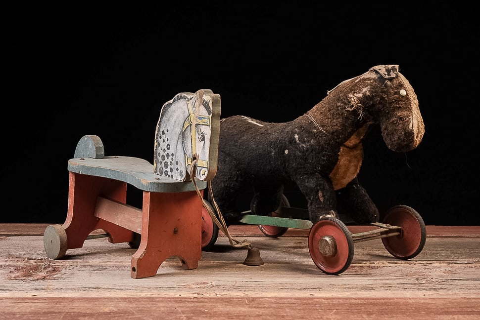 Lot of 2 Toy Horses - Wooden and Plush Pull (1 of 10)