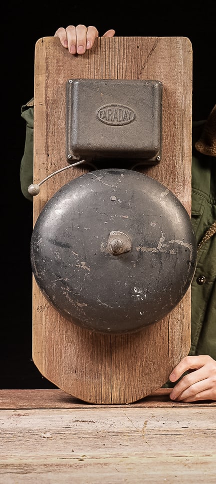 Industrial Wall-Mounted Factory Bell by Faraday: **NOTE: Any shipping quotes provided on this screen are provided by Live Auctioneers. For an in-house shipping quote on this lot, please reach out to us at rockauctiongallery@gmail.com.** C-19501