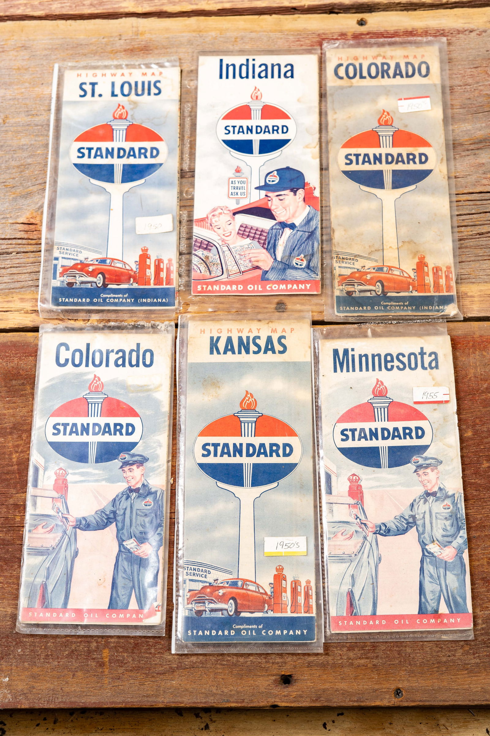 Lot of 6 Vtg. McNally/Standard Oil US Road Maps: **NOTE: Any shipping quotes provided on this screen are provided by Live Auctioneers. For an in-house shipping quote on this lot, please reach out to us at rockauctiongallery@gmail.com.** C-19540