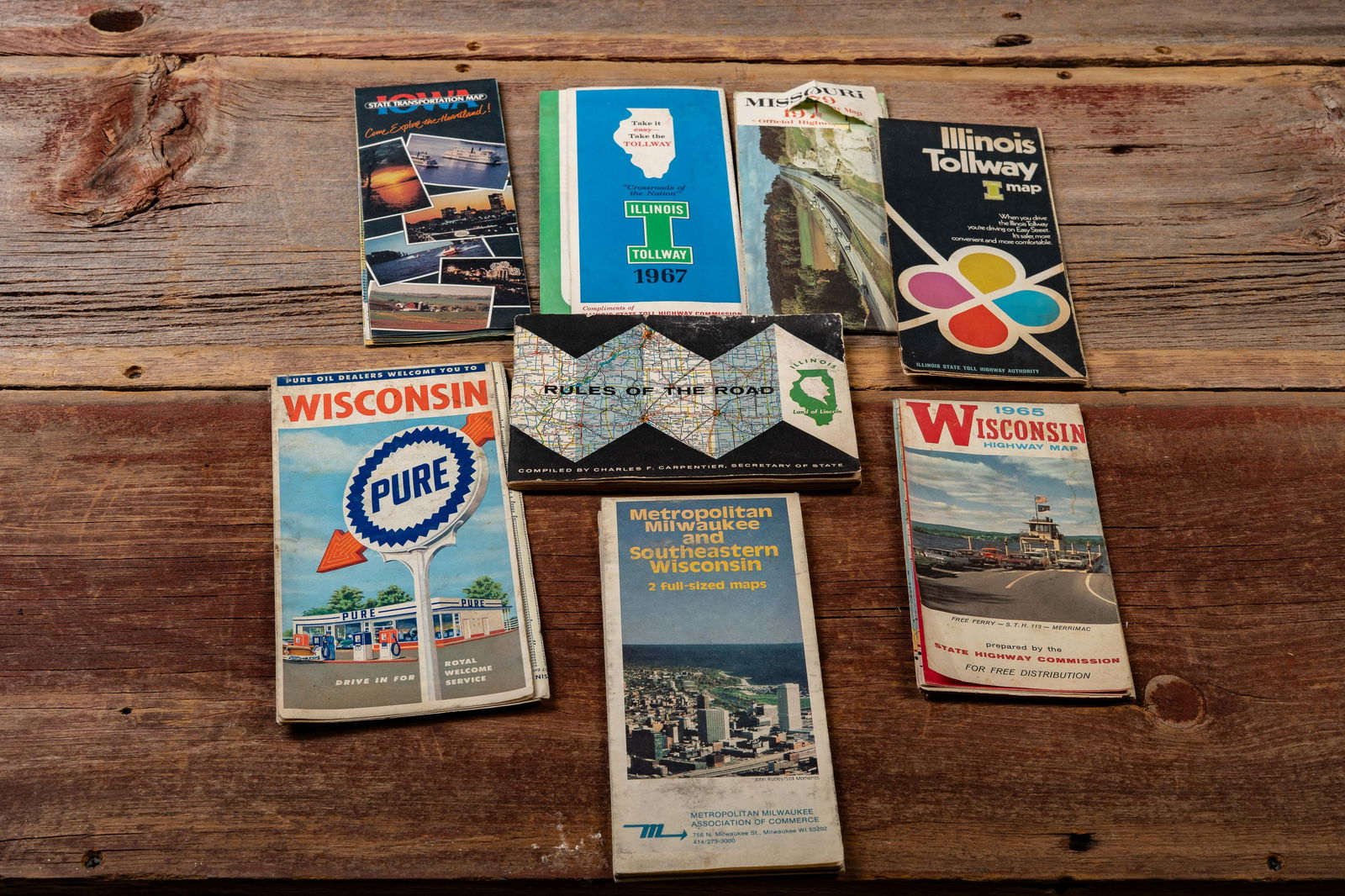 Lot of 8 Asst. Mid-Century US Road Maps: **NOTE: Any shipping quotes provided on this screen are provided by Live Auctioneers. For an in-house shipping quote on this lot, please reach out to us at rockauctiongallery@gmail.com.** C-19541