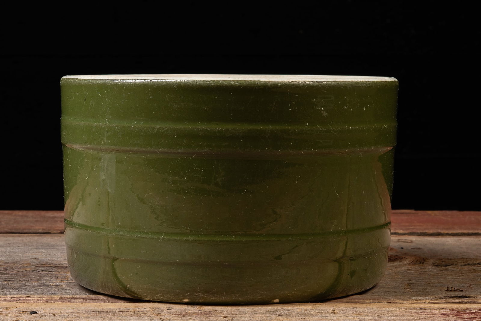 Vintage Green Stoneware Crock by Hall: **NOTE: Any shipping quotes provided on this screen are provided by Live Auctioneers. For an in-house shipping quote on this lot, please reach out to us at rockauctiongallery@gmail.com.** C-19558