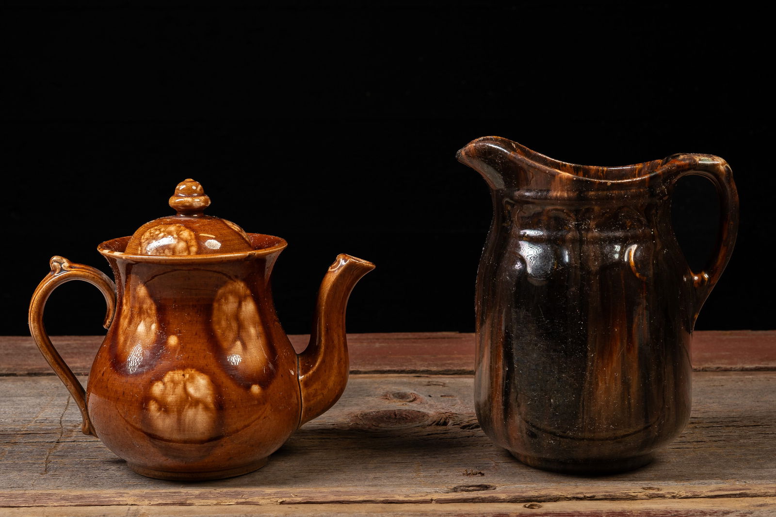 Vintage Brown Glazed Pottery Pitcher and Teapot (1 of 8)