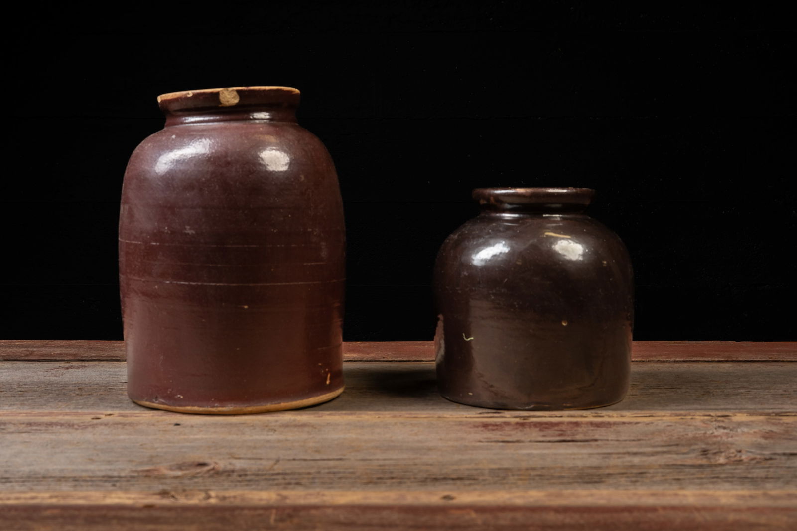 Pair of Antique Brown Stoneware Storage Jars (1 of 8)