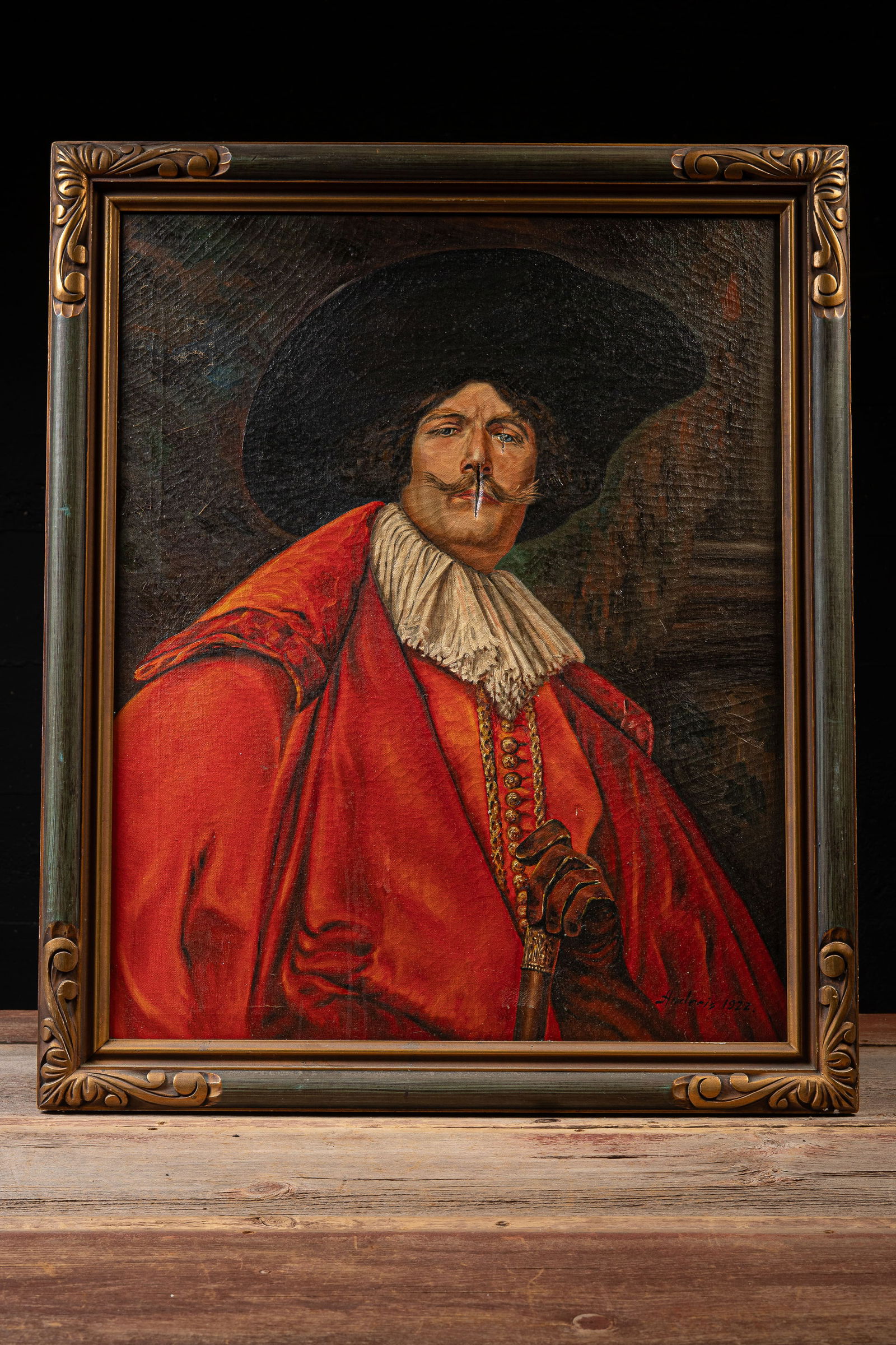 1922 Cavalier Gentleman Portrait Oil Painting: **NOTE: Any shipping quotes provided on this screen are provided by Live Auctioneers. For an in-house shipping quote on this lot, please reach out to us at rockauctiongallery@gmail.com.** 