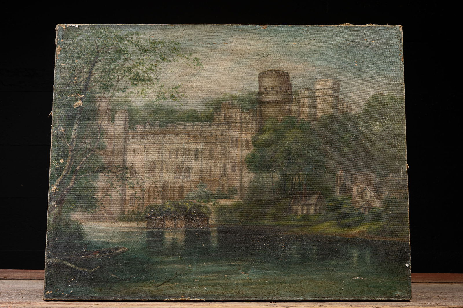 Warwick Castle Landscape Oil on Canvas Painting: **NOTE: Any shipping quotes provided on this screen are provided by Live Auctioneers. For an in-house shipping quote on this lot, please reach out to us at rockauctiongallery@gmail.com.** 