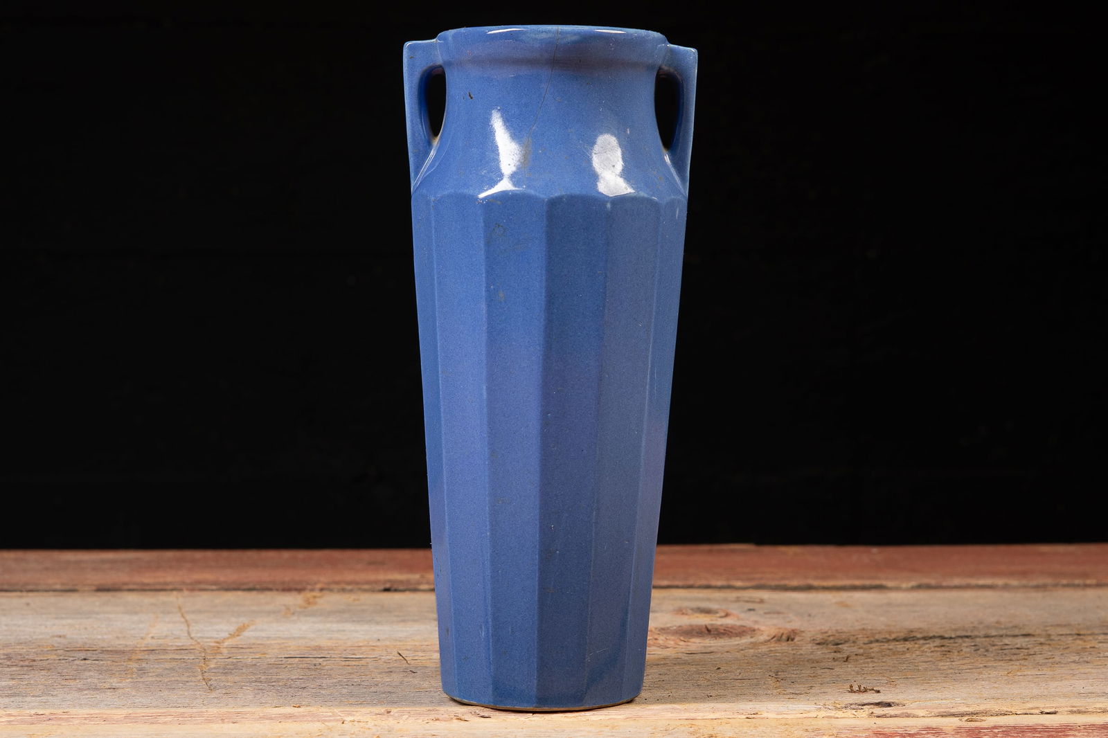 Art Deco Faceted Blue Pottery Vase (1 of 5)