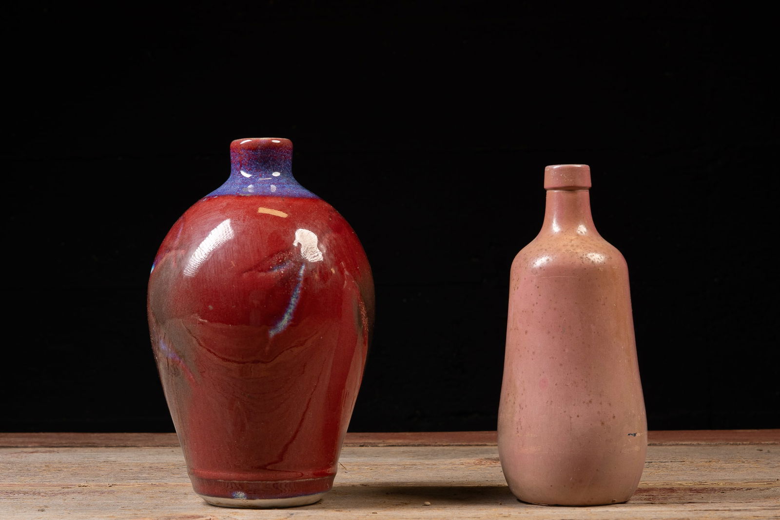 Pair of Mid-Century Glazed Ceramic Bottle Vases (1 of 3)