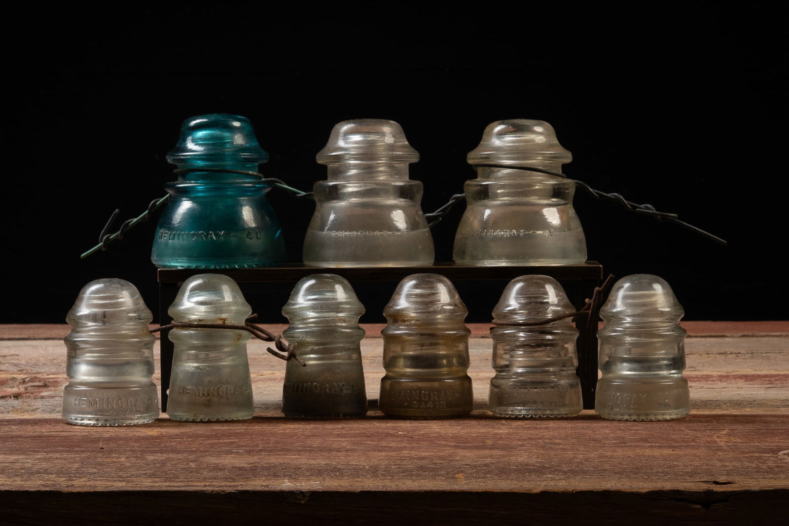 Lot of 9 Hemingray 9, 12, and 45 Glass Insulators (1 of 7)