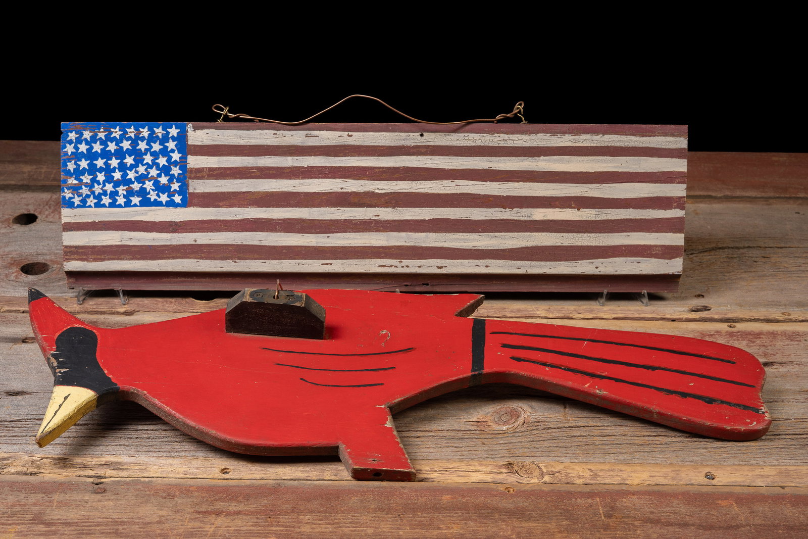 Pair of Handmade Patriotic Wooden Plaques: **NOTE: Any shipping quotes provided on this screen are provided by Live Auctioneers. For an in-house shipping quote on this lot, please reach out to us at rockauctiongallery@gmail.com.** C-19601