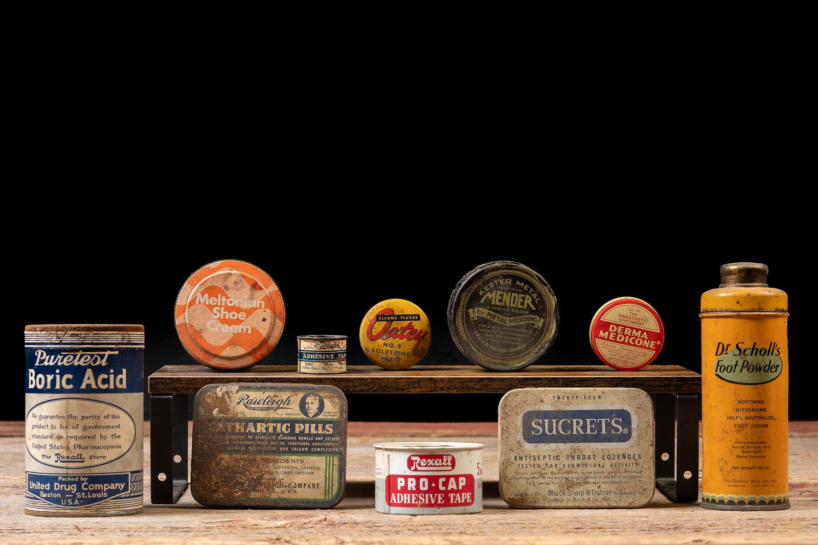 Lot of Antique and Vintage First Aid Tins: **NOTE: Any shipping quotes provided on this screen are provided by Live Auctioneers. For an in-house shipping quote on this lot, please reach out to us at rockauctiongallery@gmail.com.** 