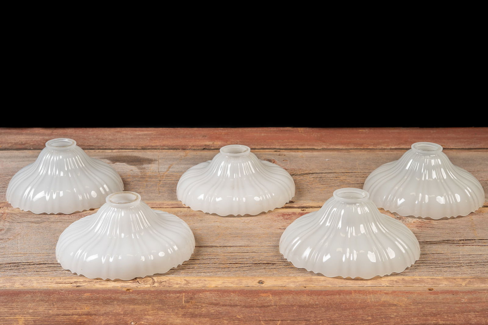 Set of Five Vintage Translucent Glass Lampshades: **NOTE: Any shipping quotes provided on this screen are provided by Live Auctioneers. For an in-house shipping quote on this lot, please reach out to us at rockauctiongallery@gmail.com.** 