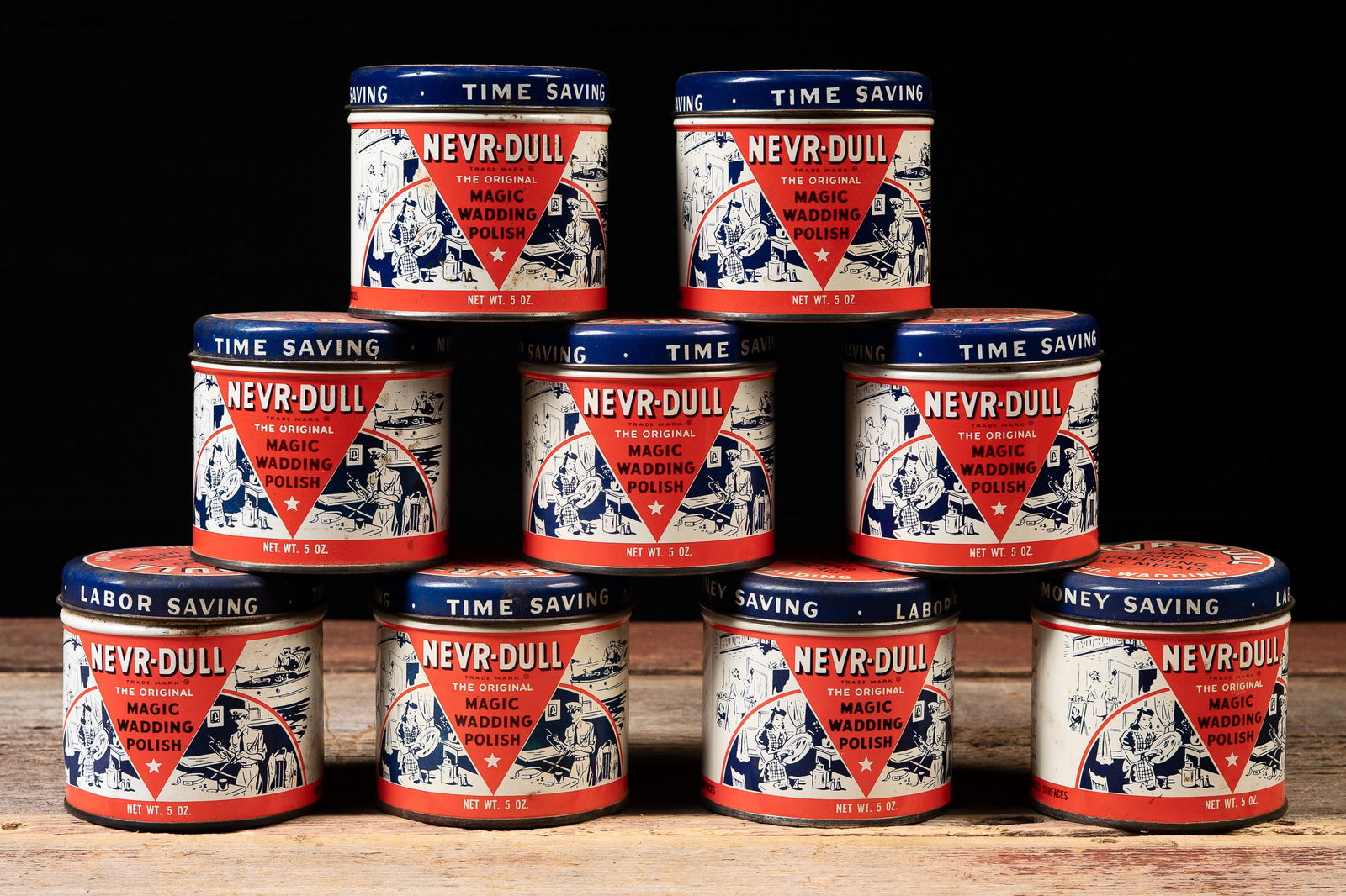 Lot of 9 Vintage Nevr-Dull Tins: **NOTE: Any shipping quotes provided on this screen are provided by Live Auctioneers. For an in-house shipping quote on this lot, please reach out to us at rockauctiongallery@gmail.com.** 