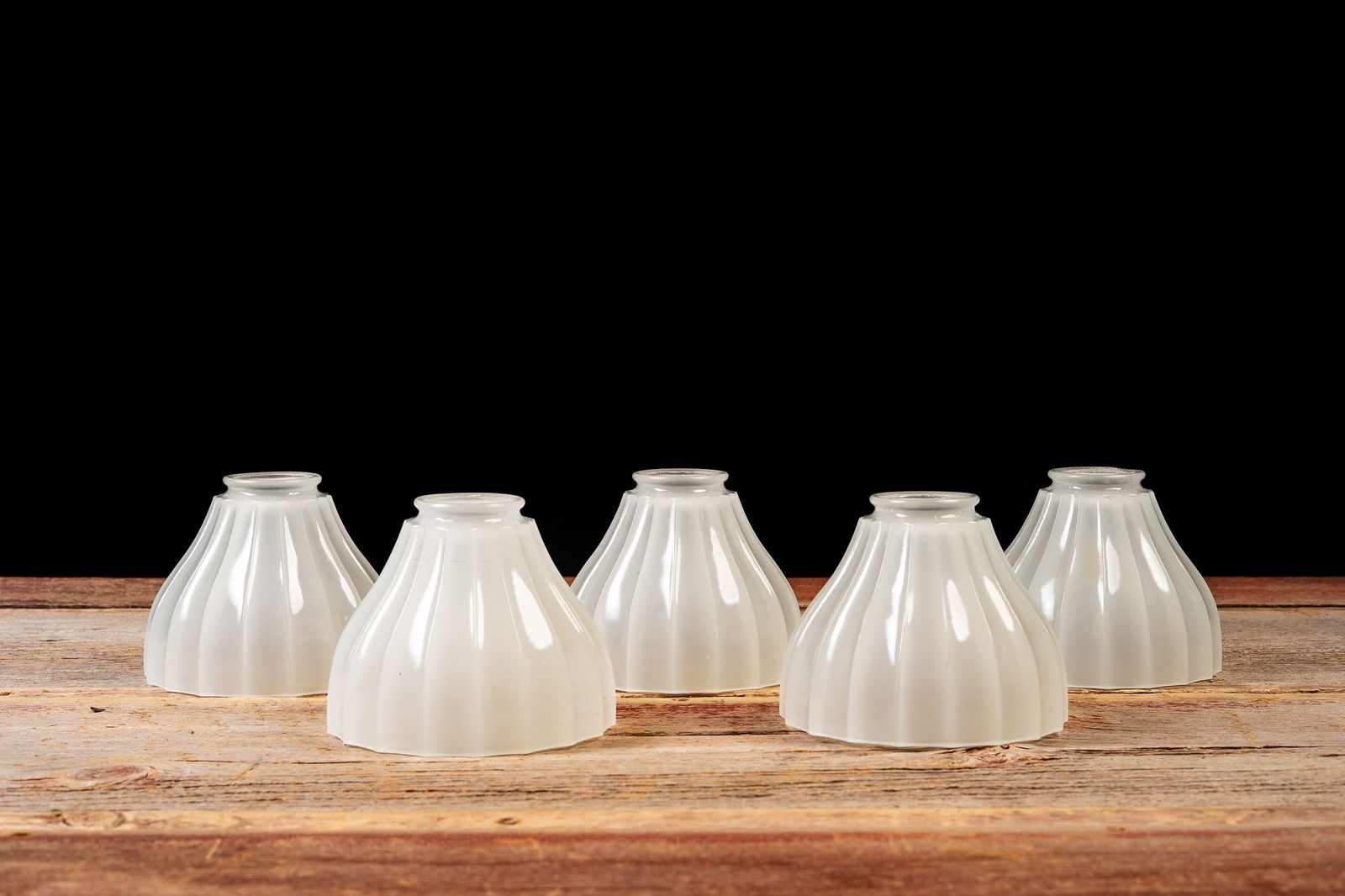 Set of Five Vintage Translucent Glass Lampshades: **NOTE: Any shipping quotes provided on this screen are provided by Live Auctioneers. For an in-house shipping quote on this lot, please reach out to us at rockauctiongallery@gmail.com.** 
