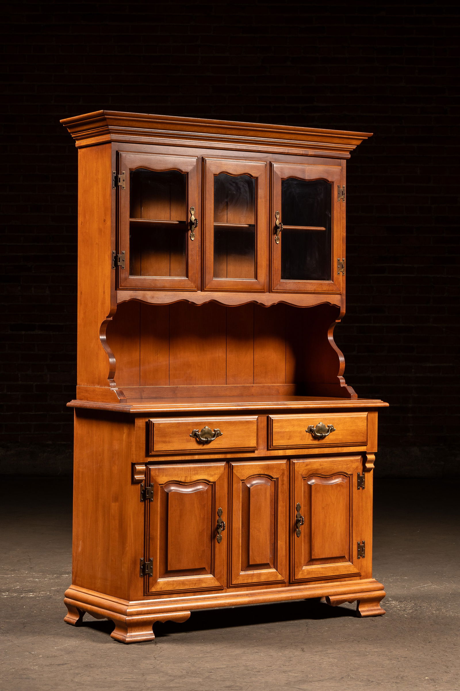 Vintage Colonial Revival Maple Stepback Hutch Cabinet w/ Glass Doors (1 of 13)