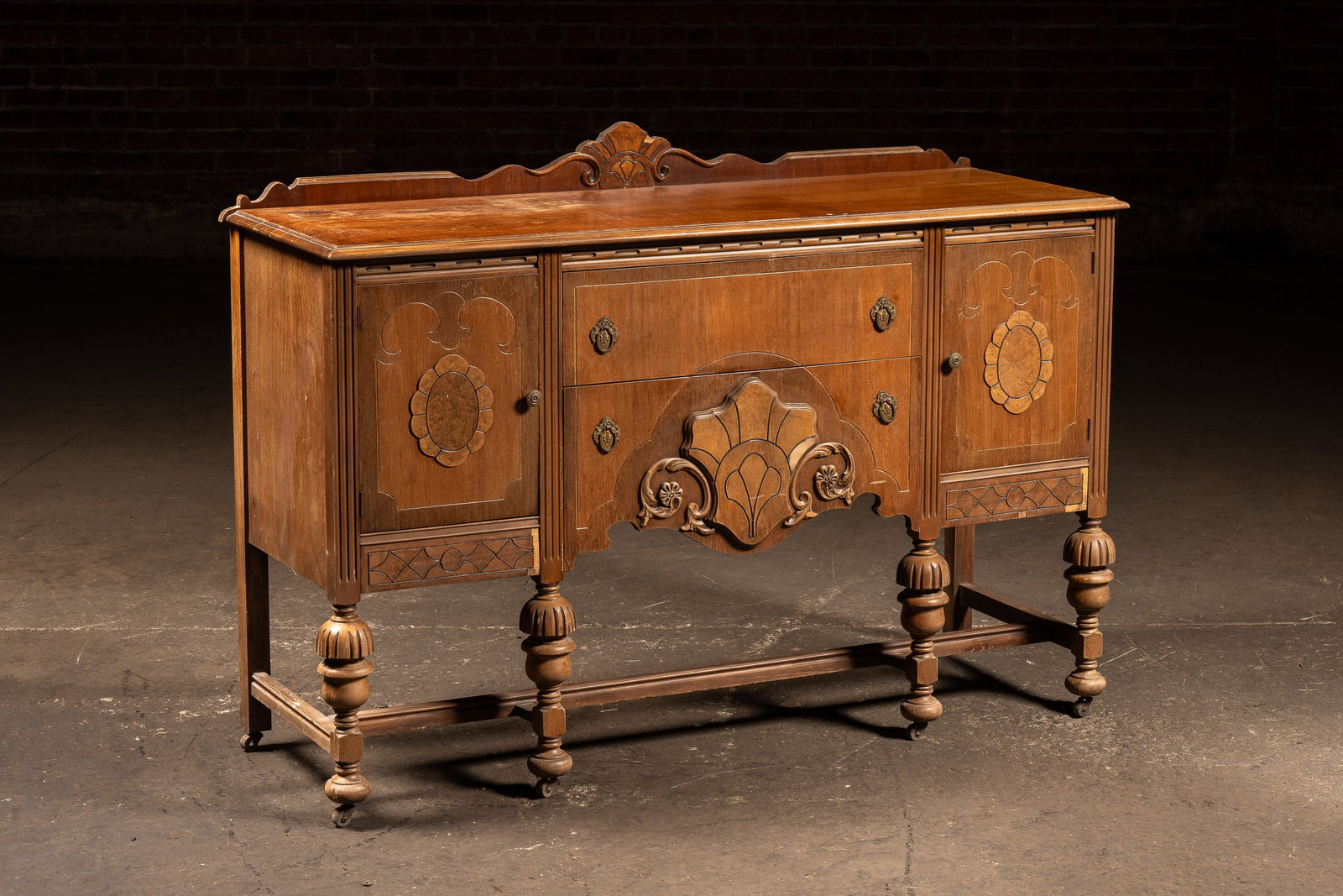 Vintage Jacobean Revival Oak Sideboard Buffet (1 of 15)