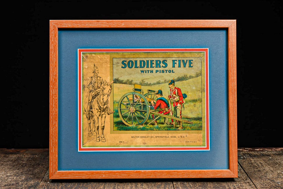 Soldiers Five with Pistol- Milton Bradley Game: **NOTE: Any shipping quotes provided on this screen are provided by Live Auctioneers. For an in-house shipping quote on this lot, please reach out to us at rockauctiongallery@gmail.com.** C-14620 This
