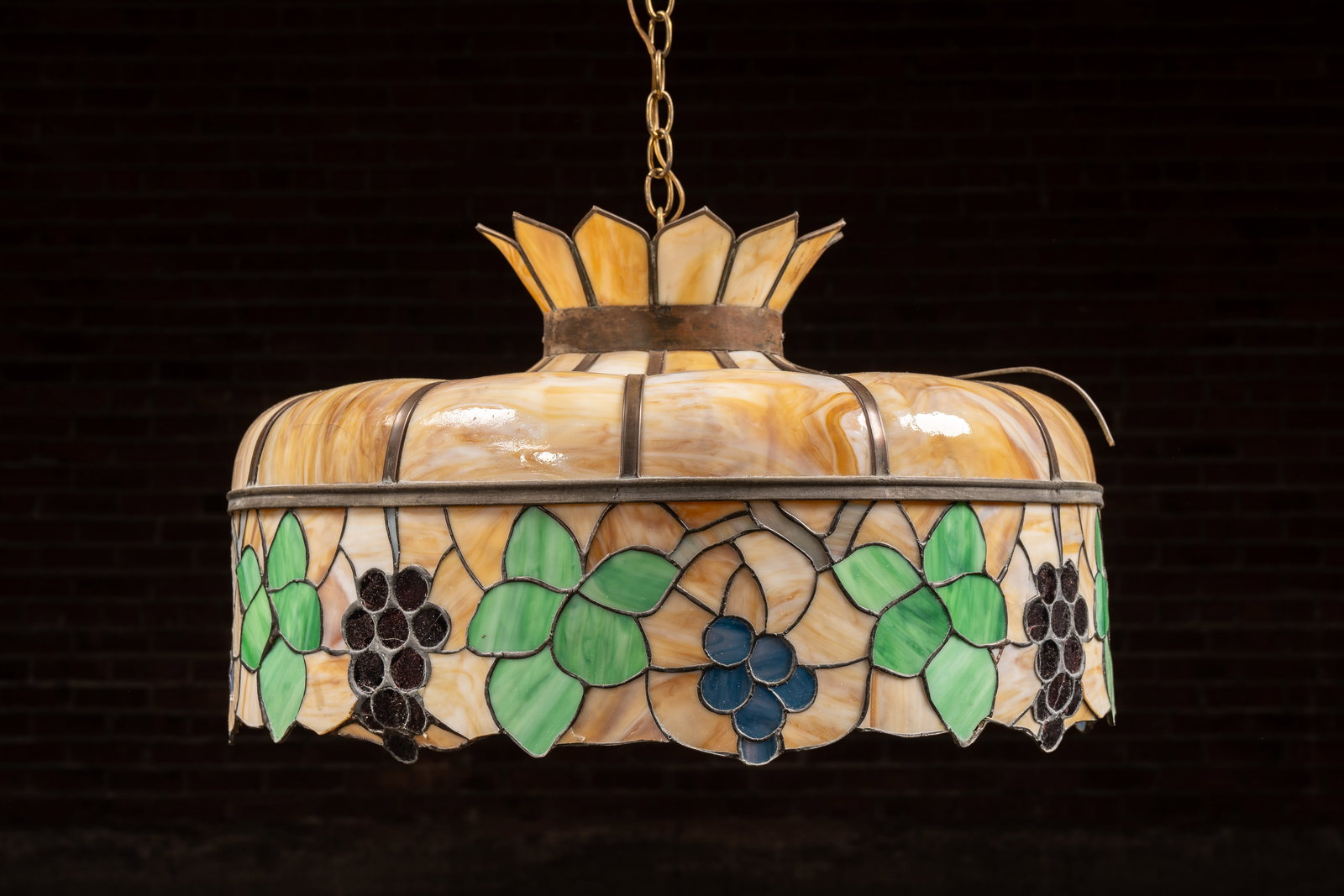 Vintage Slag Glass Grapevine Motif Hanging Lamp (1 of 11)