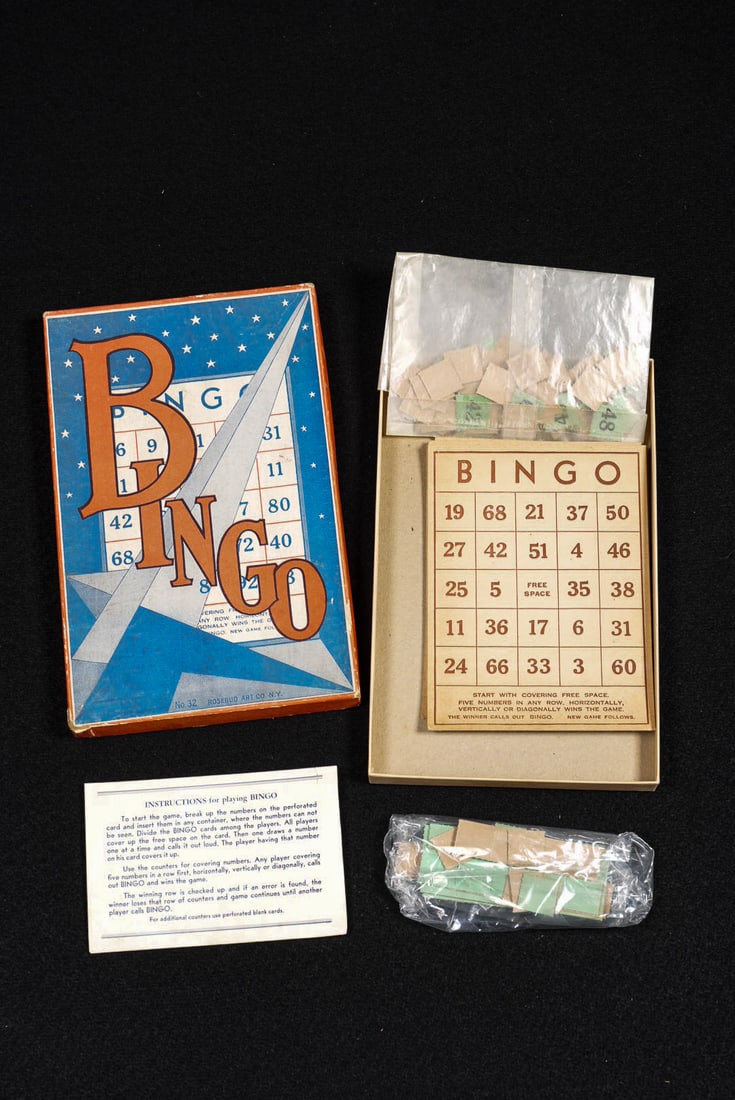 Vintage Boxed Bingo Game Set: **NOTE: Any shipping quotes provided on this screen are provided by Live Auctioneers. For an in-house shipping quote on this lot, please reach out to us at rockauctiongallery@gmail.com.** C-17662 c. 1